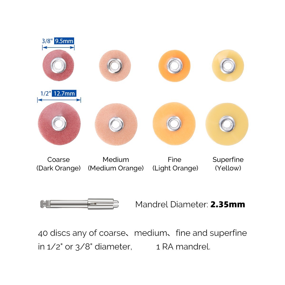 40pcs Dental Composite acabado de pulido discos gruarse + mandril 1/2″ or 3/8″