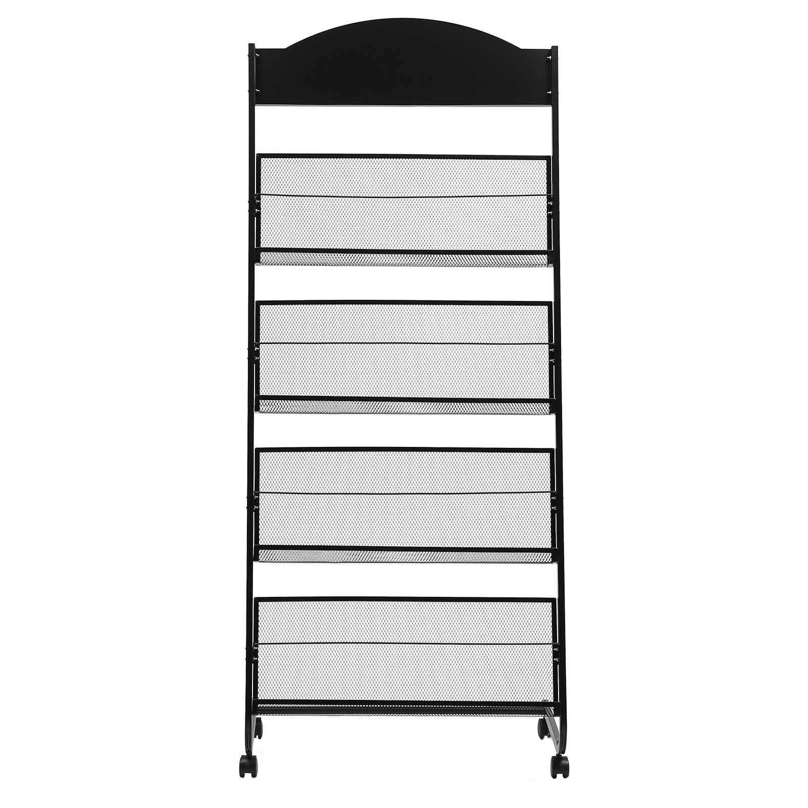 4-Tier Metal Wheeled Magazine Book Rack Newspaper Brochure Storage Display Stand