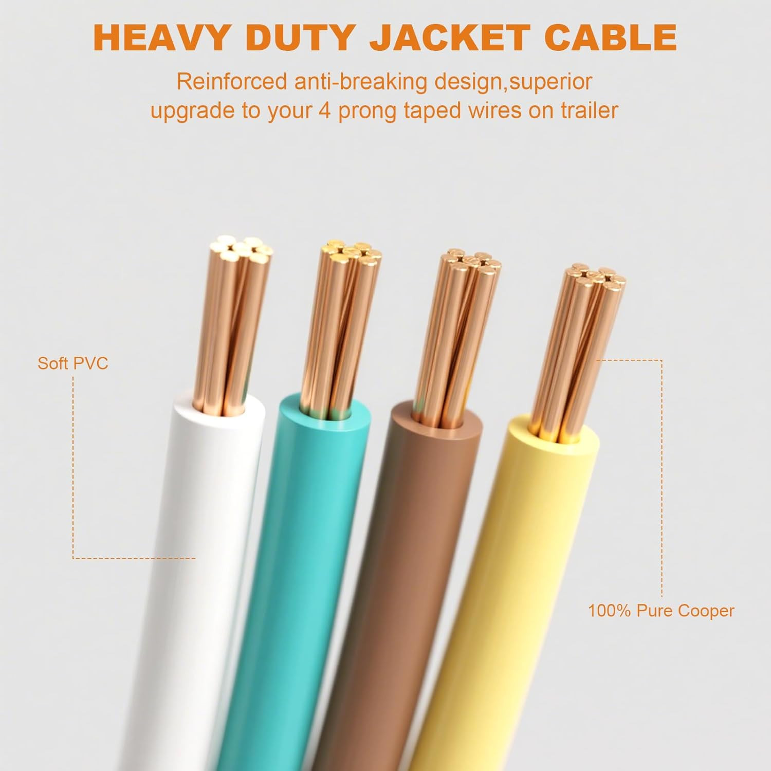 4-Pin Flat Trailer Extension Cable 12 Inch, Heavy Duty 16AWG Copper 4 Way Wiring