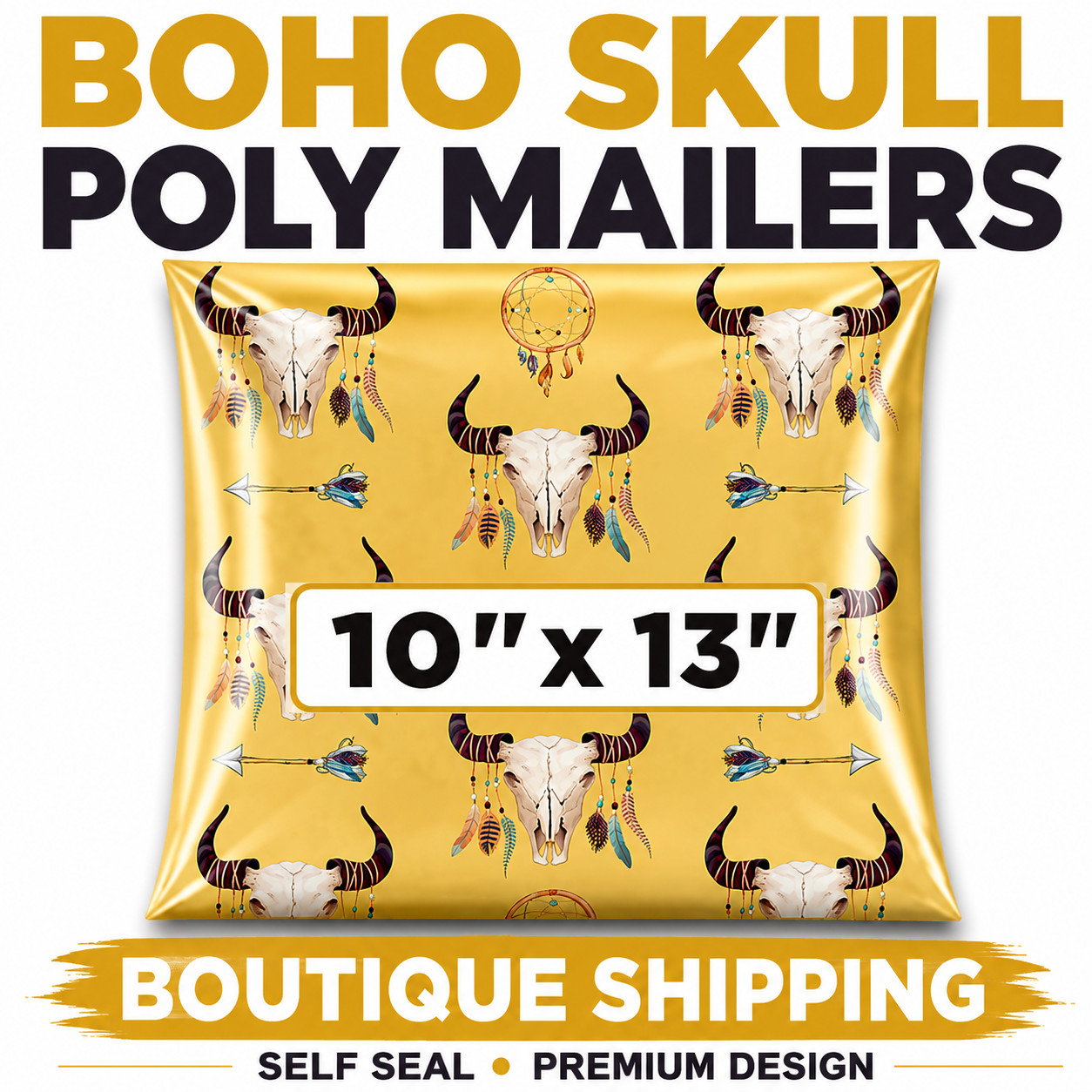 Boho Skull Poly Mailers 10×13 Designer Shipping Bags Self Seal Gothic