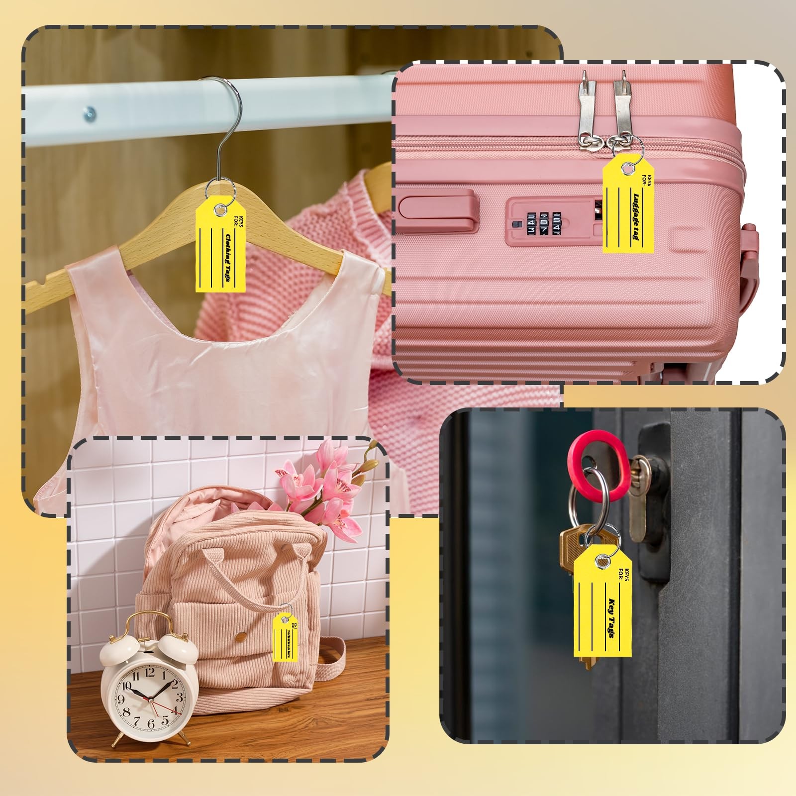 250 Pcs Yellow Key Tags with Labels and Rings: 1.38 X 2.76 Inches, 250 Labels, C
