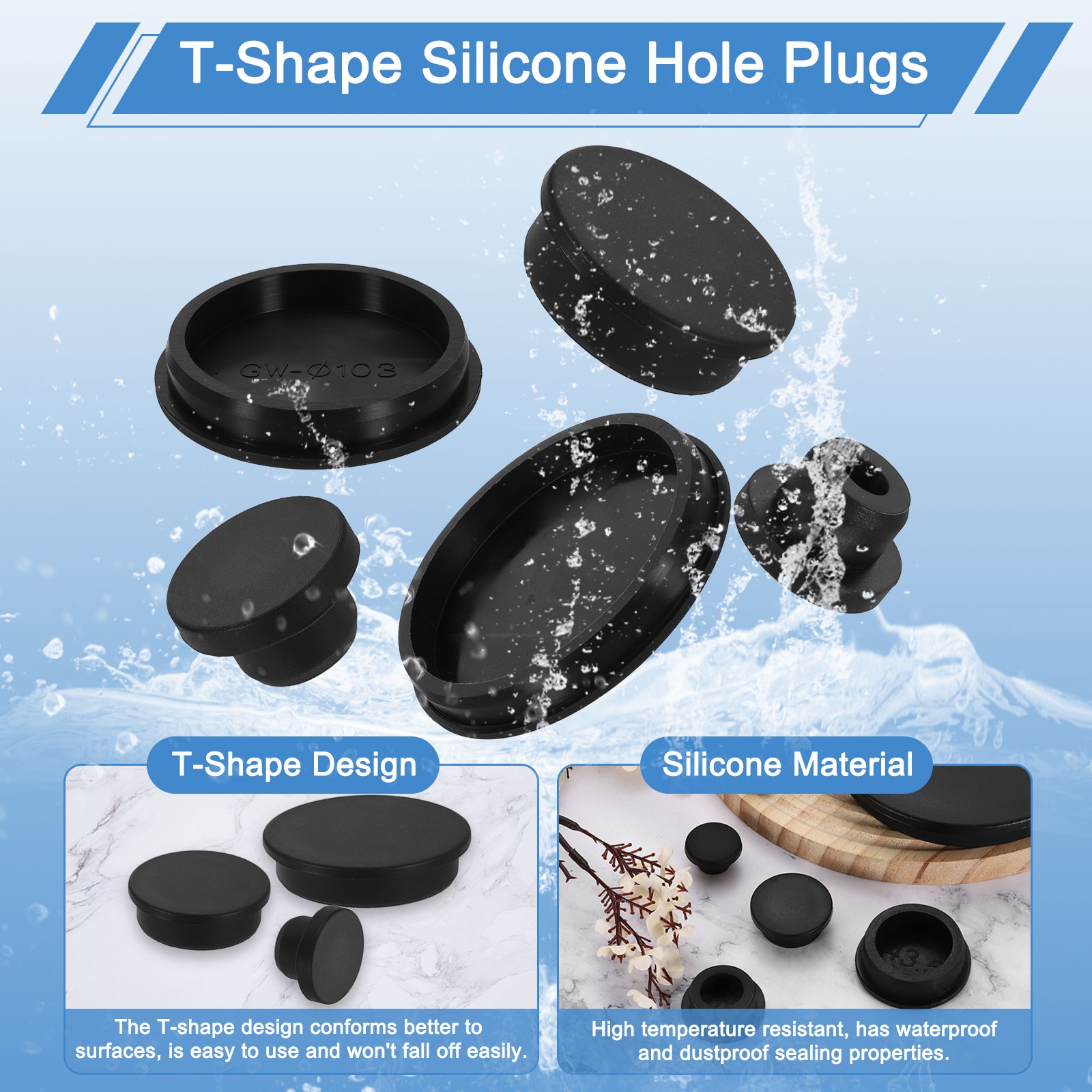 Silicone Hole Plugs Round Rubber Stopper for 95mm/3.74″ Hole Black