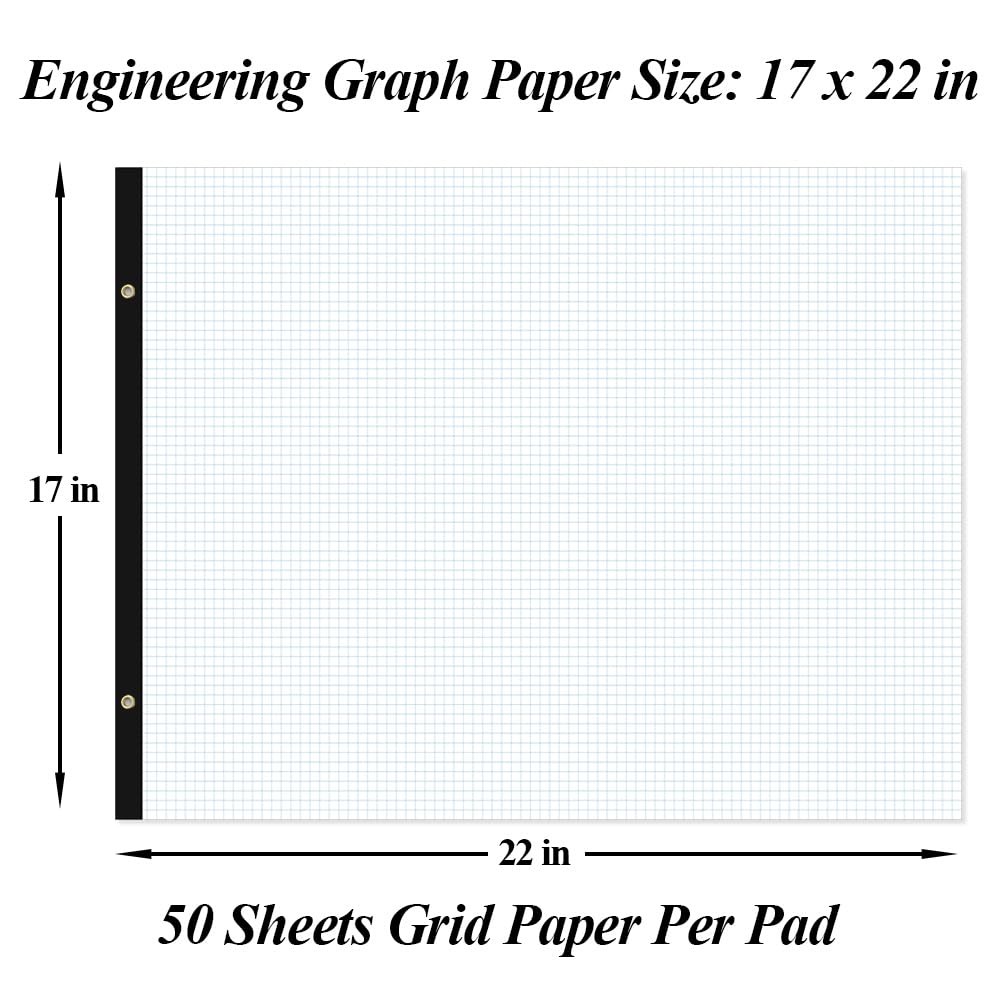 Large Engineering Graph Paper – 22″ x 17″ Grid Paper, 50 Sheets/100 Pages, 4″…