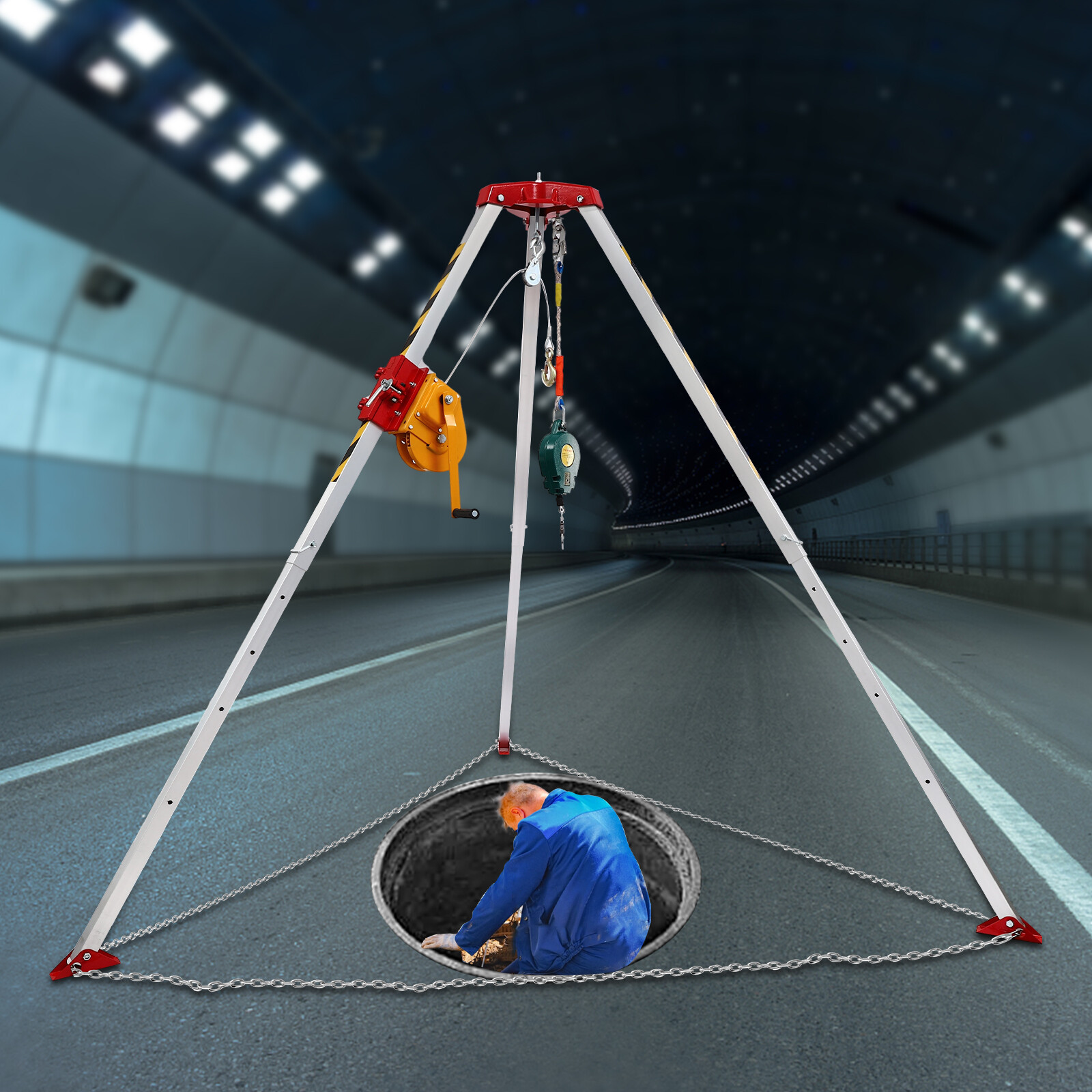 Confined Space Tripod Kit Rescue Tripod Adjustable 5.2-8 ft Legs 1800lbs Winch