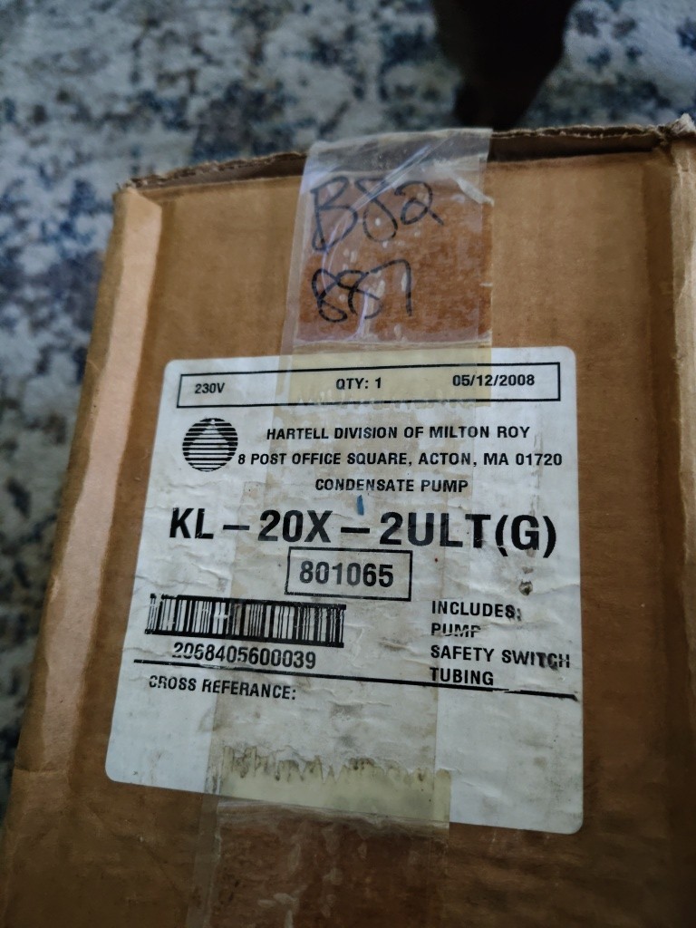 Hartell Milton Roy KL+20X-2ULT (G) 801065 230 Volt 2008 Condensate Pump Open Box
