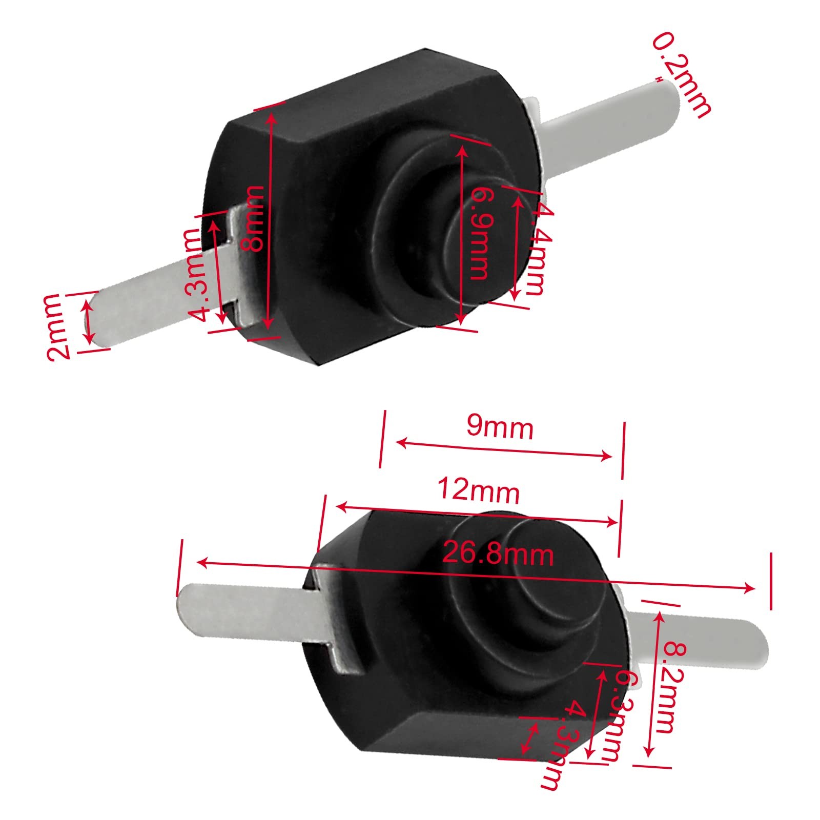 50pcs Black Latching Mini ON/Off Switch Self-Lock Micro Push Button Switch DC 30