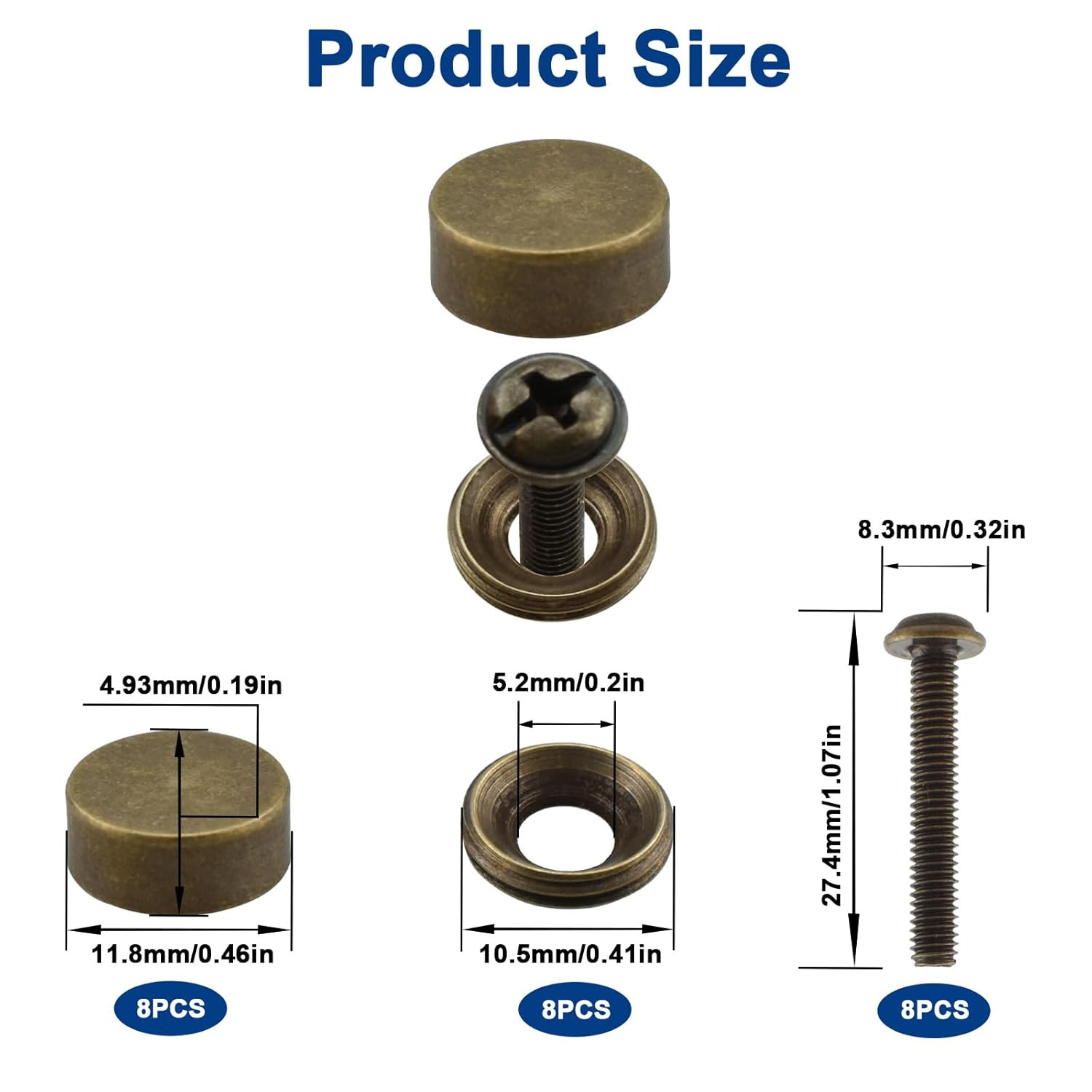 Brass Decorative Bolts with Caps, 8 Pack Antique Bronze Bolt Screws and Decorati