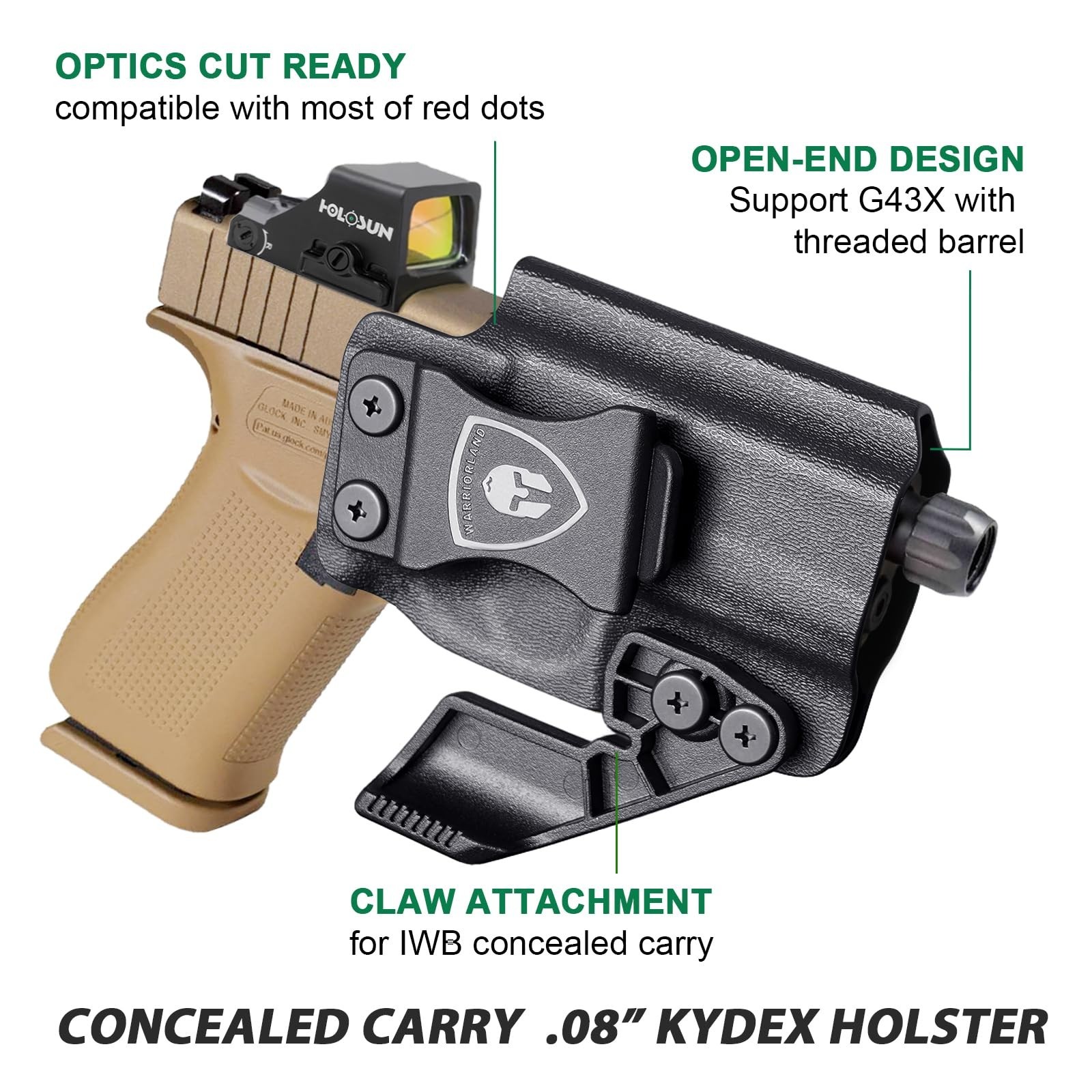 WARRIORLAND IWB Kydex Holster for Glock 43X / G43X MOS / G43 – Inside Wais