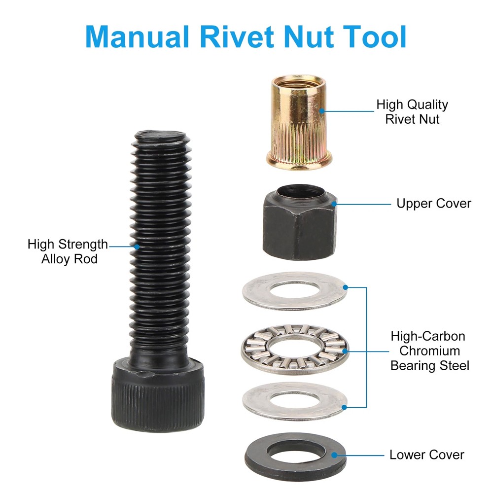 72Pcs Manual Rivet Nut Gun Kit For M6- M12 Threaded Insert Tool Automotive DIY