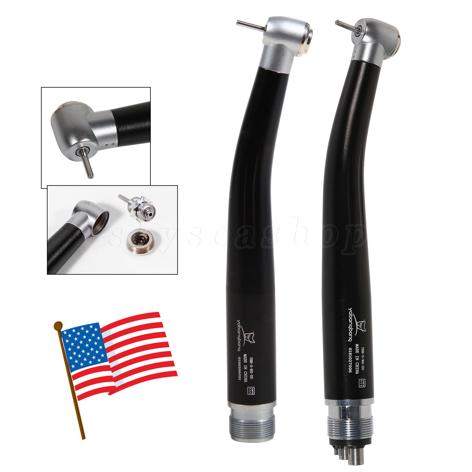 Dental High Speed Handpiece Air Turbine Push Button 2/4 Hole Yabangbang Black
