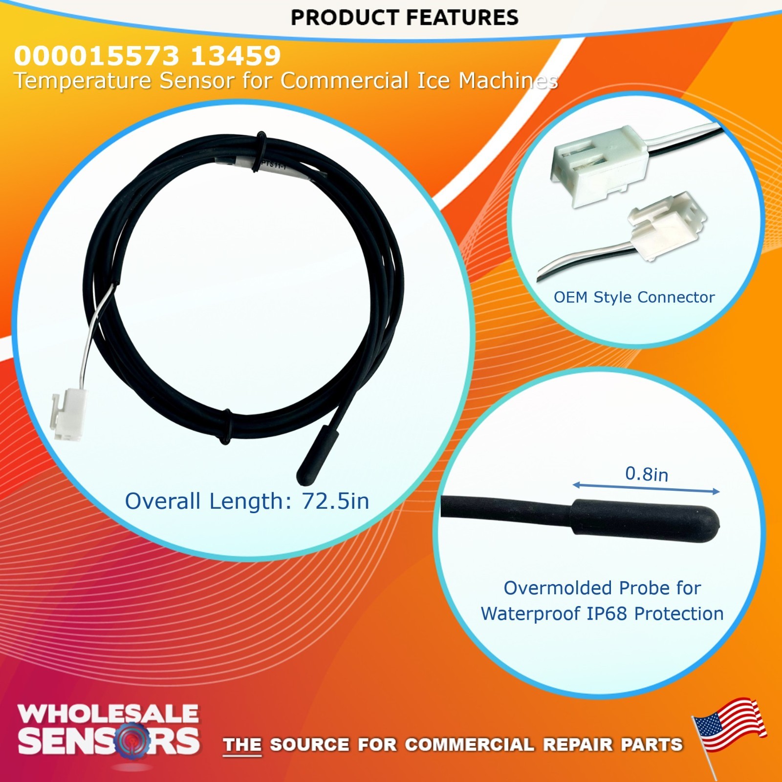 Replacement Manitowoc Ice 000015573 13459 NTC Thermistor Probe IP68