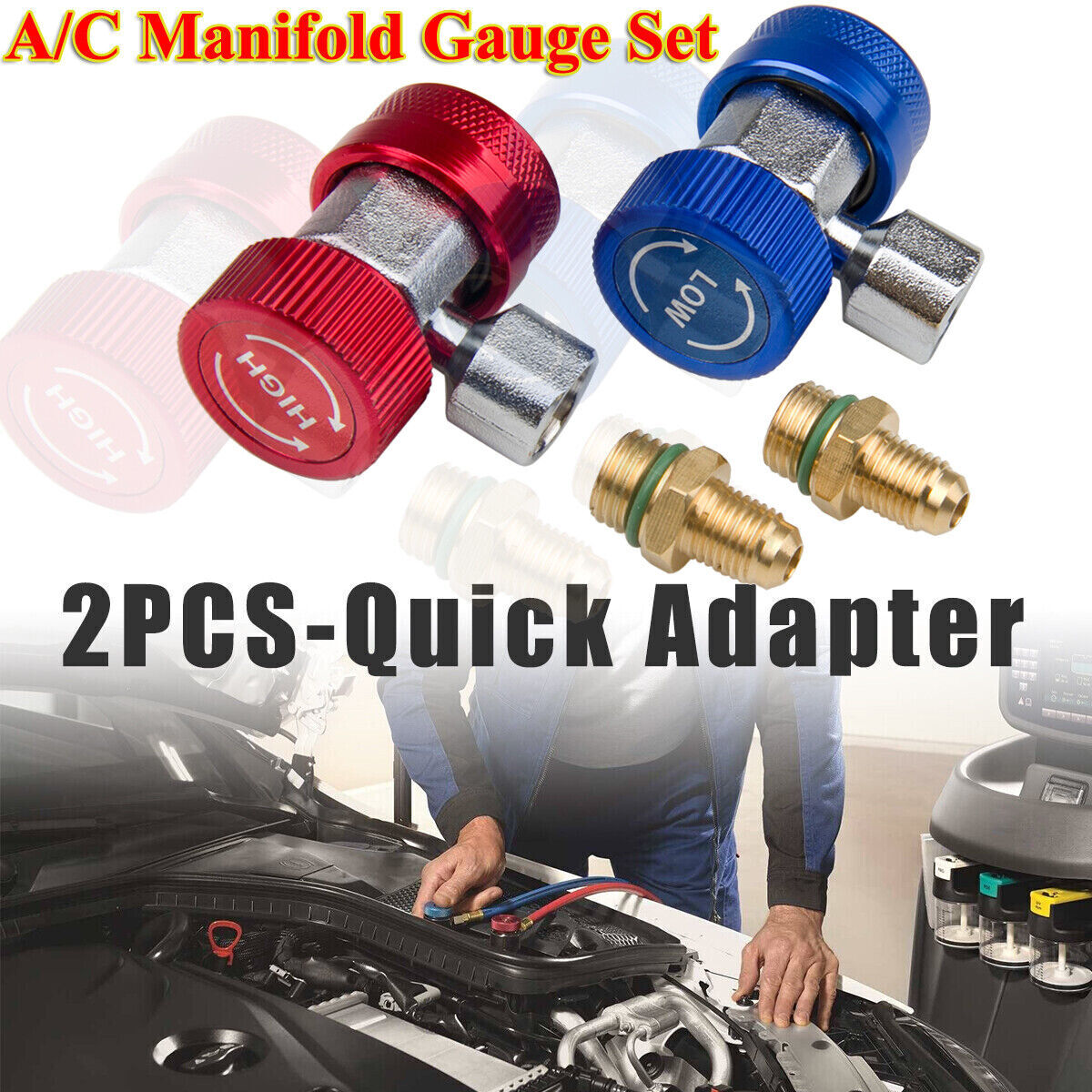 AC High Low Side Quick Connector Adapter Fitting Coupler Kit For Car AC 1/4″ SAE