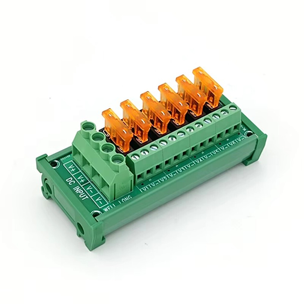 6 Position DIN Rail Mount DC Power Fuse Distribution Strip Module