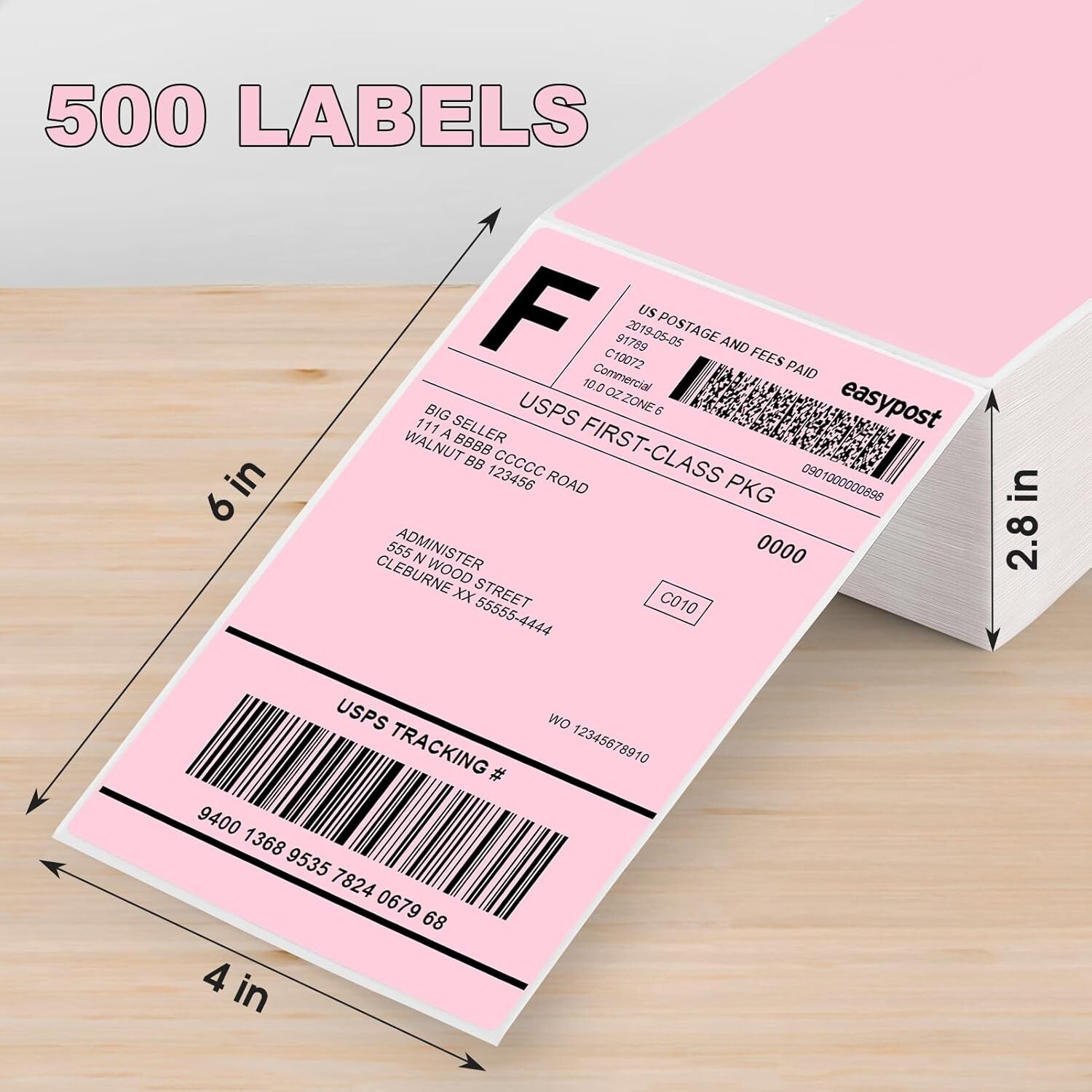 1000 4×6 Fanfold Direct Pink Thermal Labels for Zebra and Rollo Printers