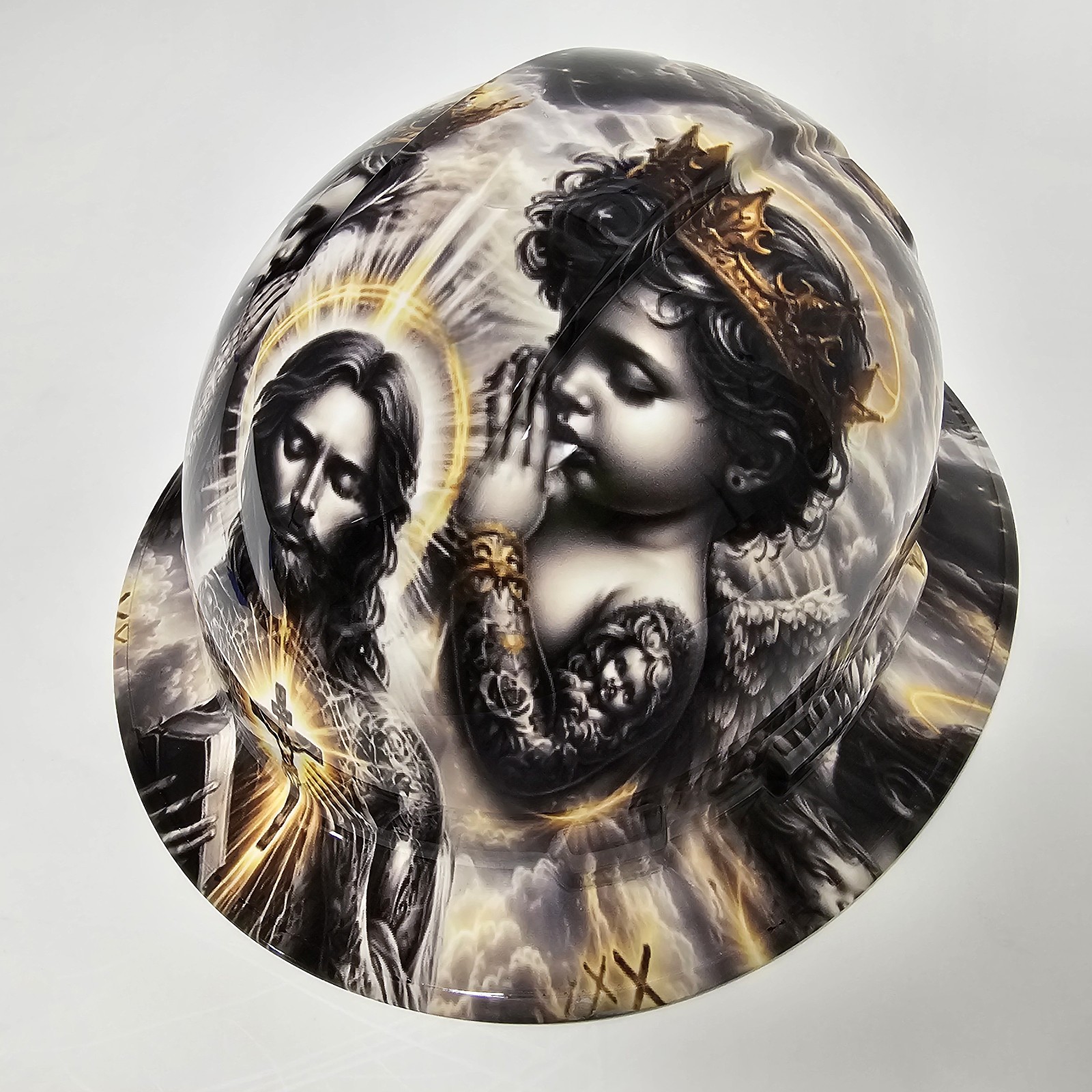 full brim hard hat custom hydro dipped IN JESUS WITH CHERUBS LIVE IN THE LIGHT