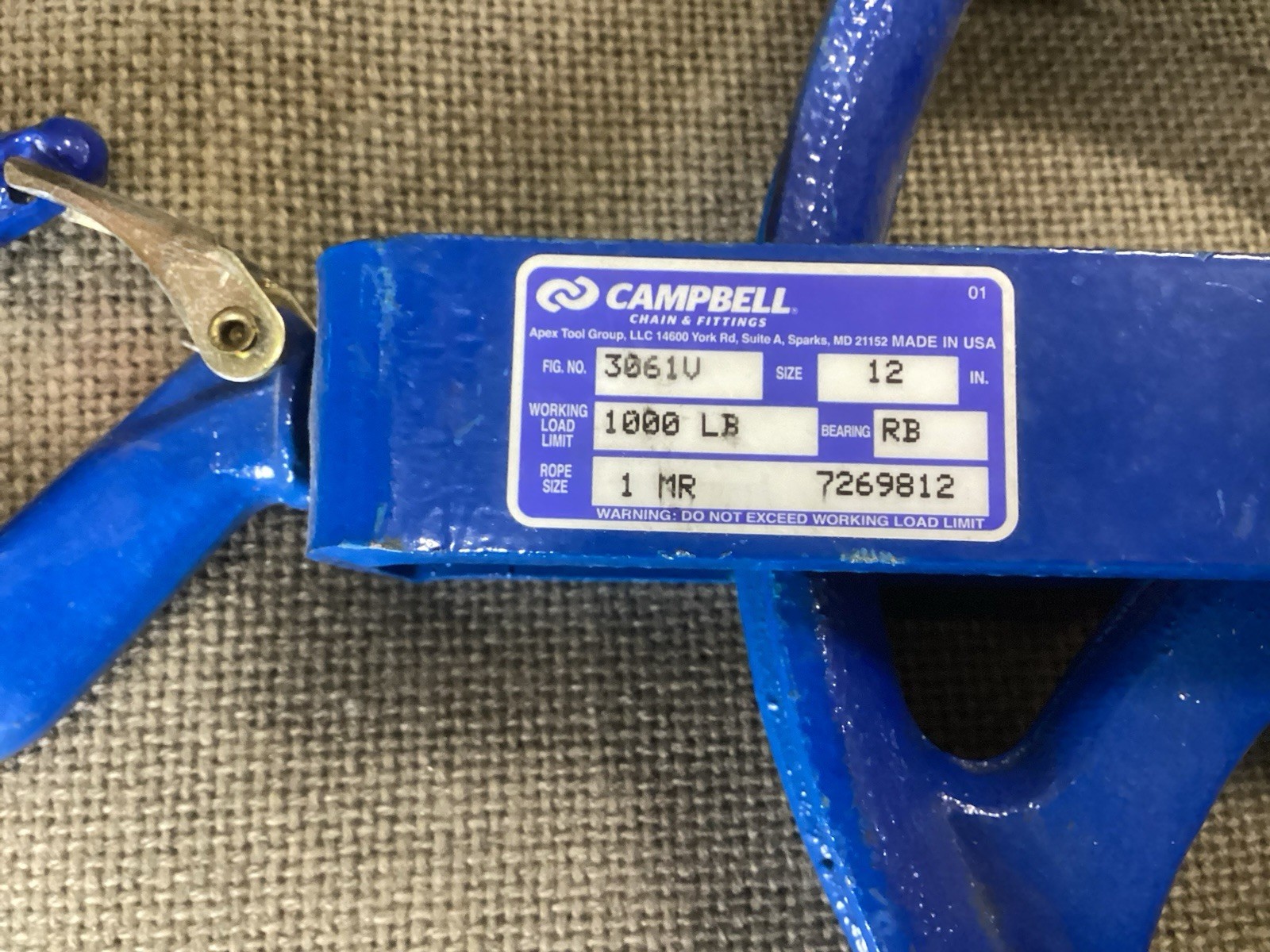 NEW Campbell 3061V Gin Wheel Roofer’s Block 12″ Pulley Sheave Made in USA