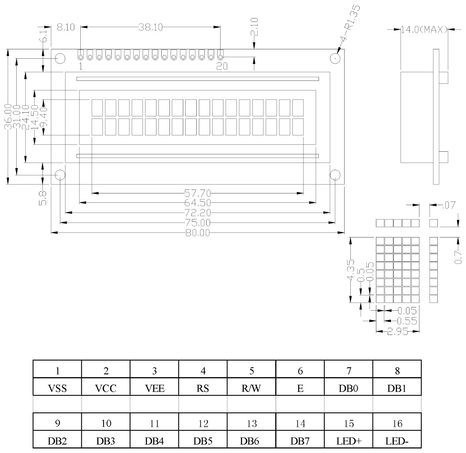 16×2 Dot Matrix Backlit LCD Module w/ Header Pins, Includes Driver & Controller