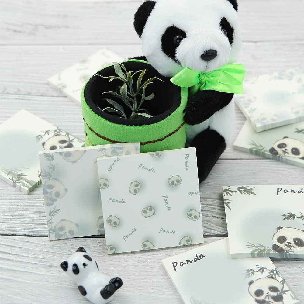 8 Pack Cute Panda Sticky Note,400 Small, Blackish Green, Black and White