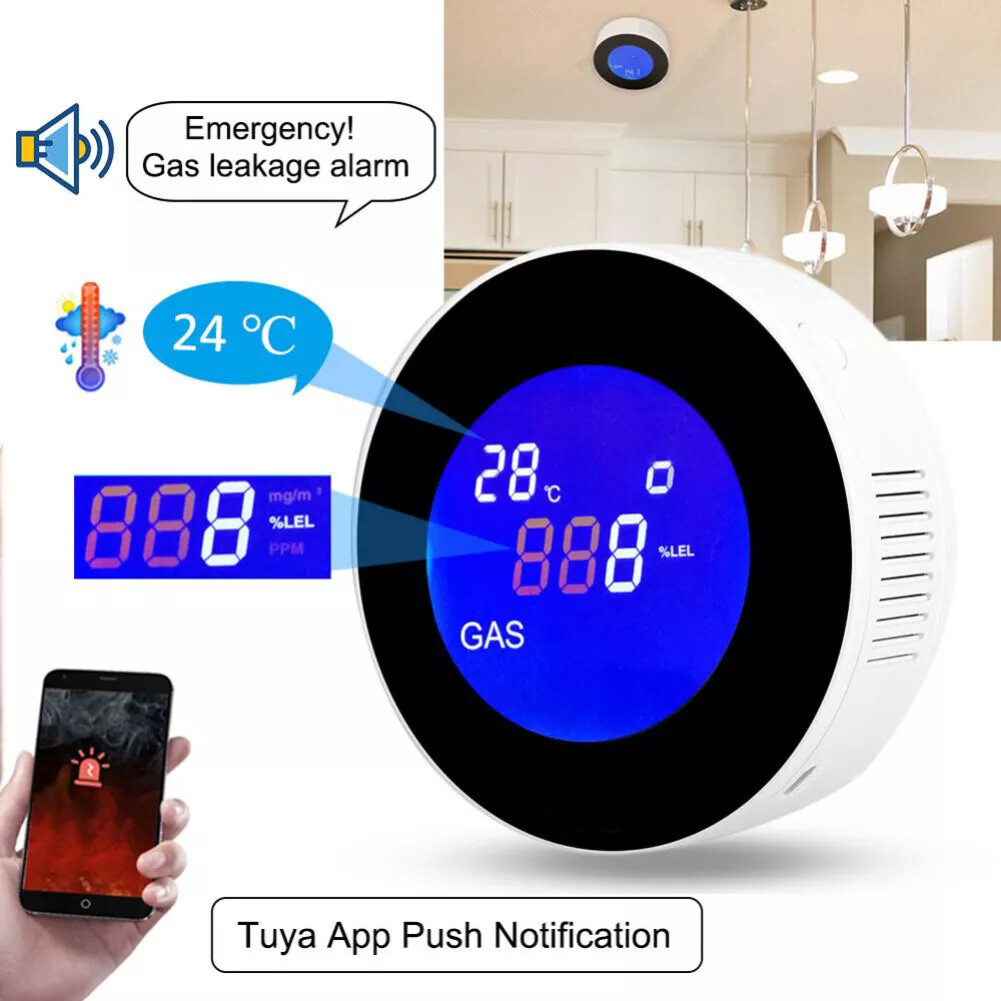 WiFi Smart Natural Gas Leakage Detector Alarm Monitor Digital LCD Gas Sensor