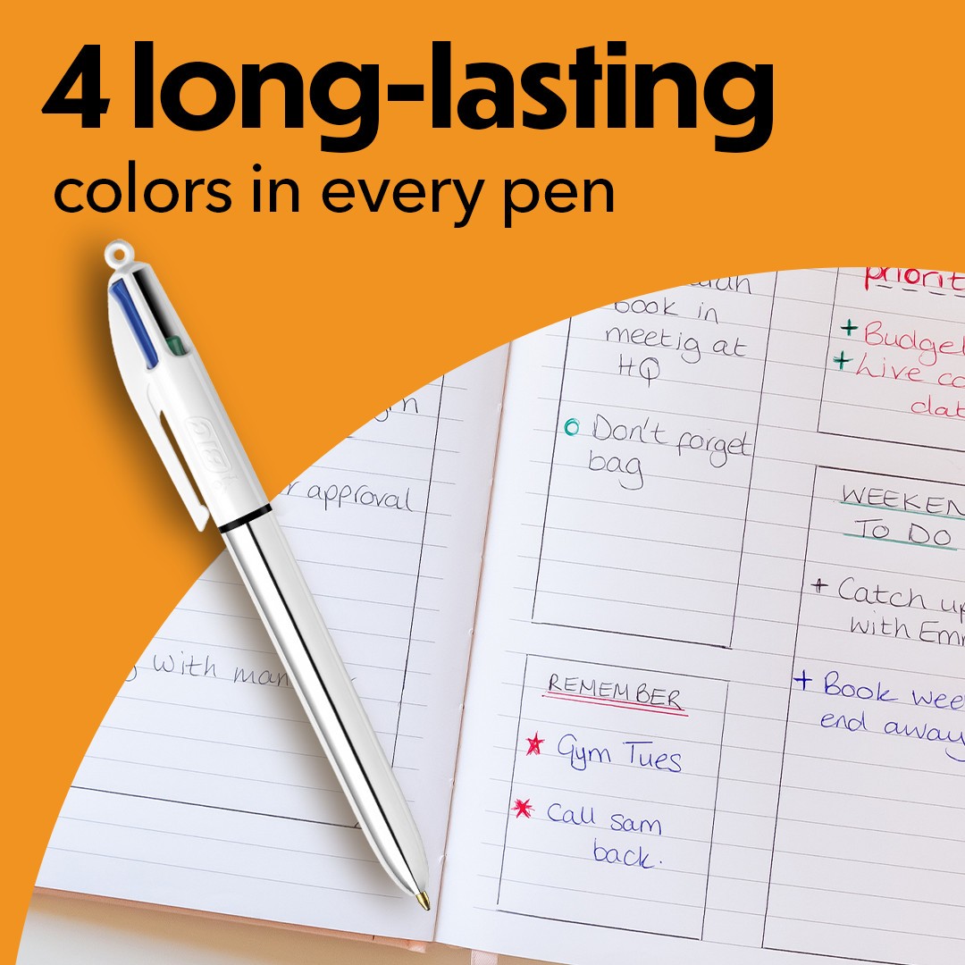 BIC 4 Color Shine Retractable Ballpoint Pen, 1.0 mm Point, 6-Count