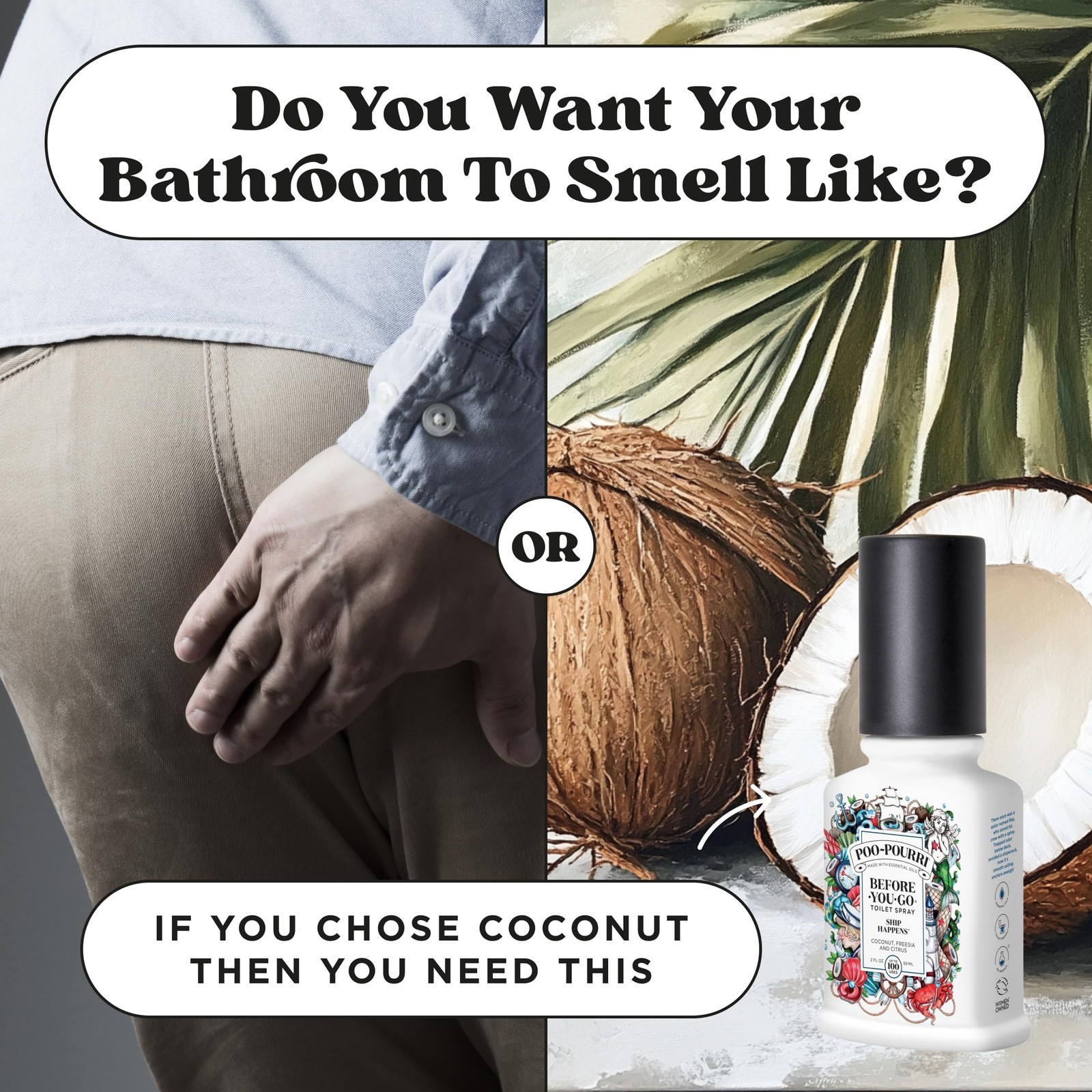 Poo-Pourri Before-You-Go Toilet Spray, Ship Happens, 2 Fl Oz – Coconut, Frees…