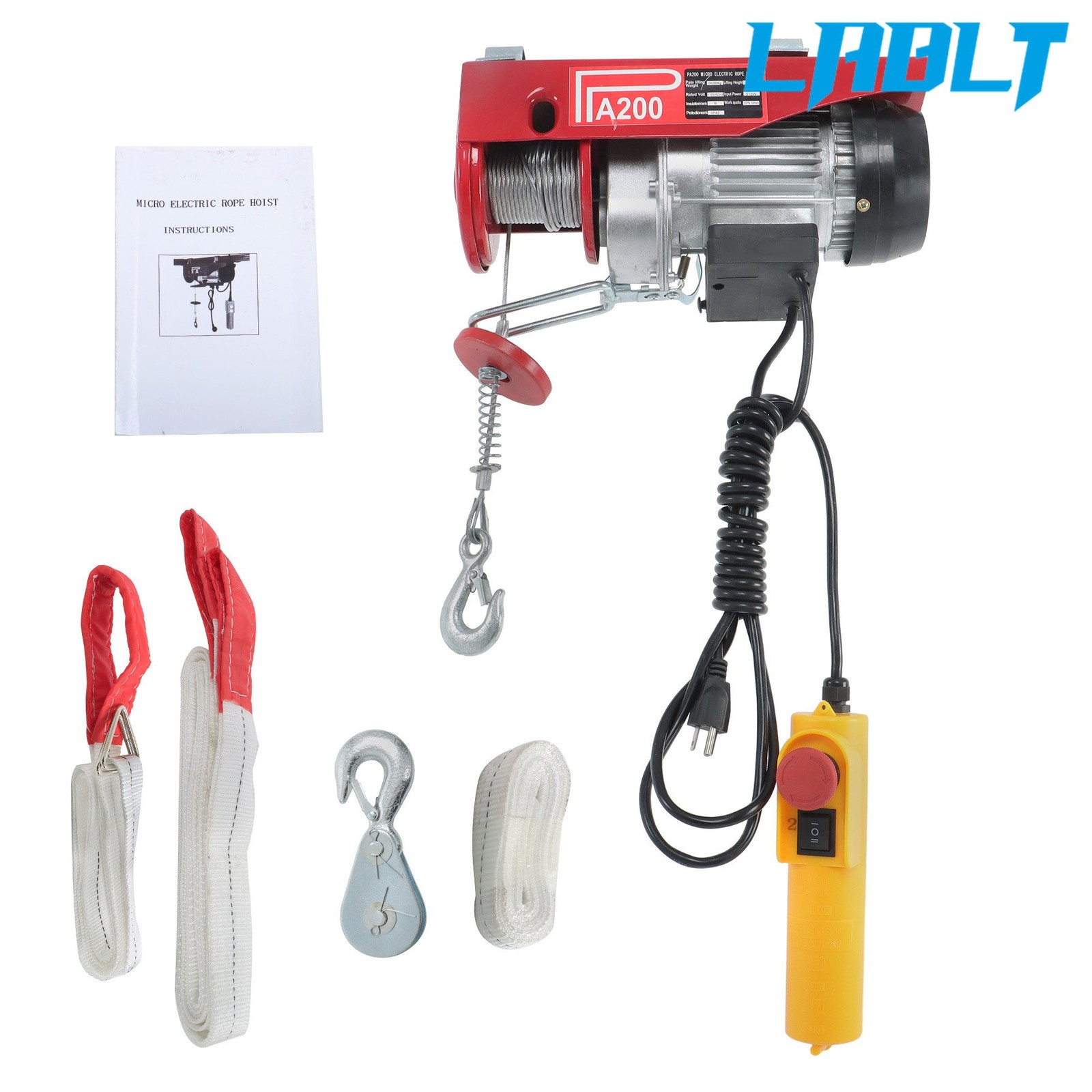 LABLT PA200 Mini Electric Hoist 440lbs/200kg 6.6ft/2m Wired Remote Control