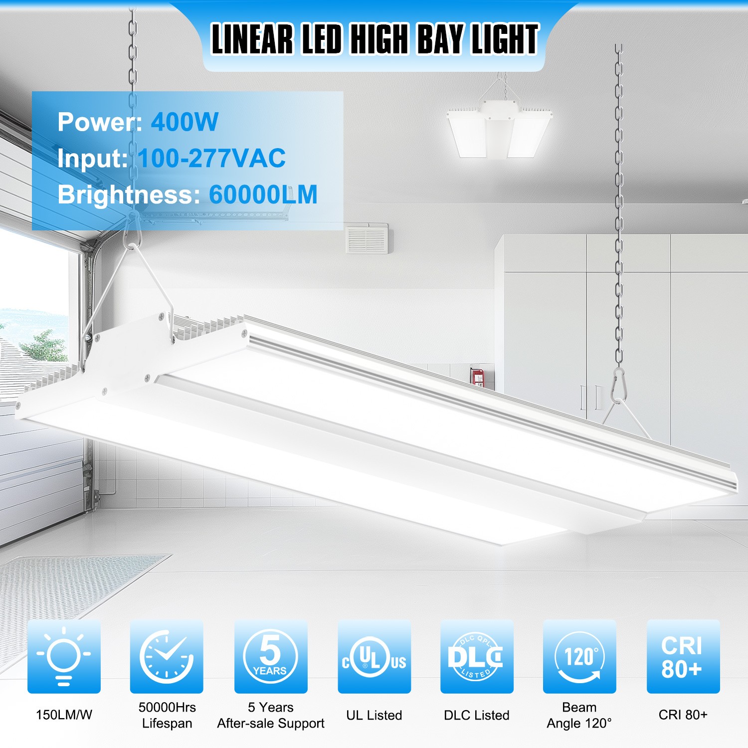 Super Bright 400W 60000LM 2.2FT LED Linear High Bay – Shop Warehouse Lighting