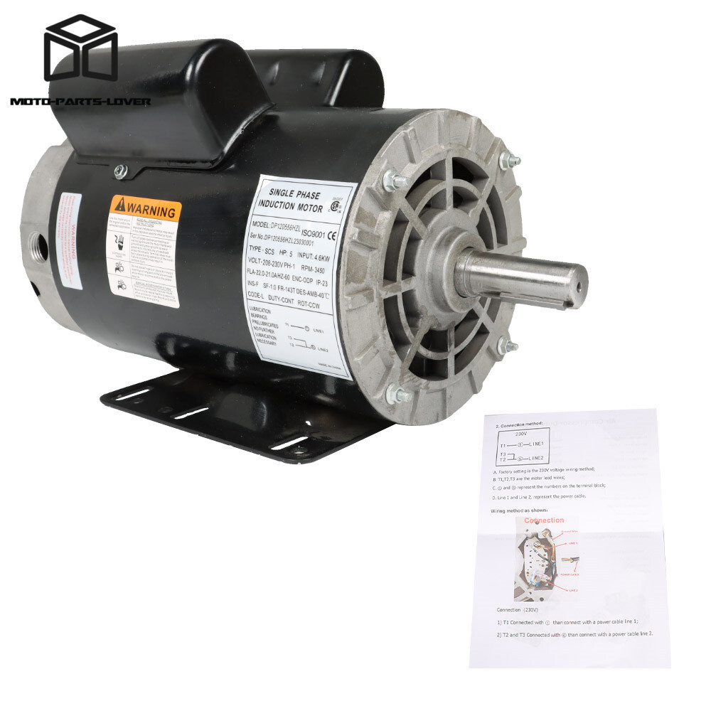 5HP Compressor Duty Electric Motor 230V 1 Phase 3450 RPM Frame-56 HZ 7/8′ Shaft