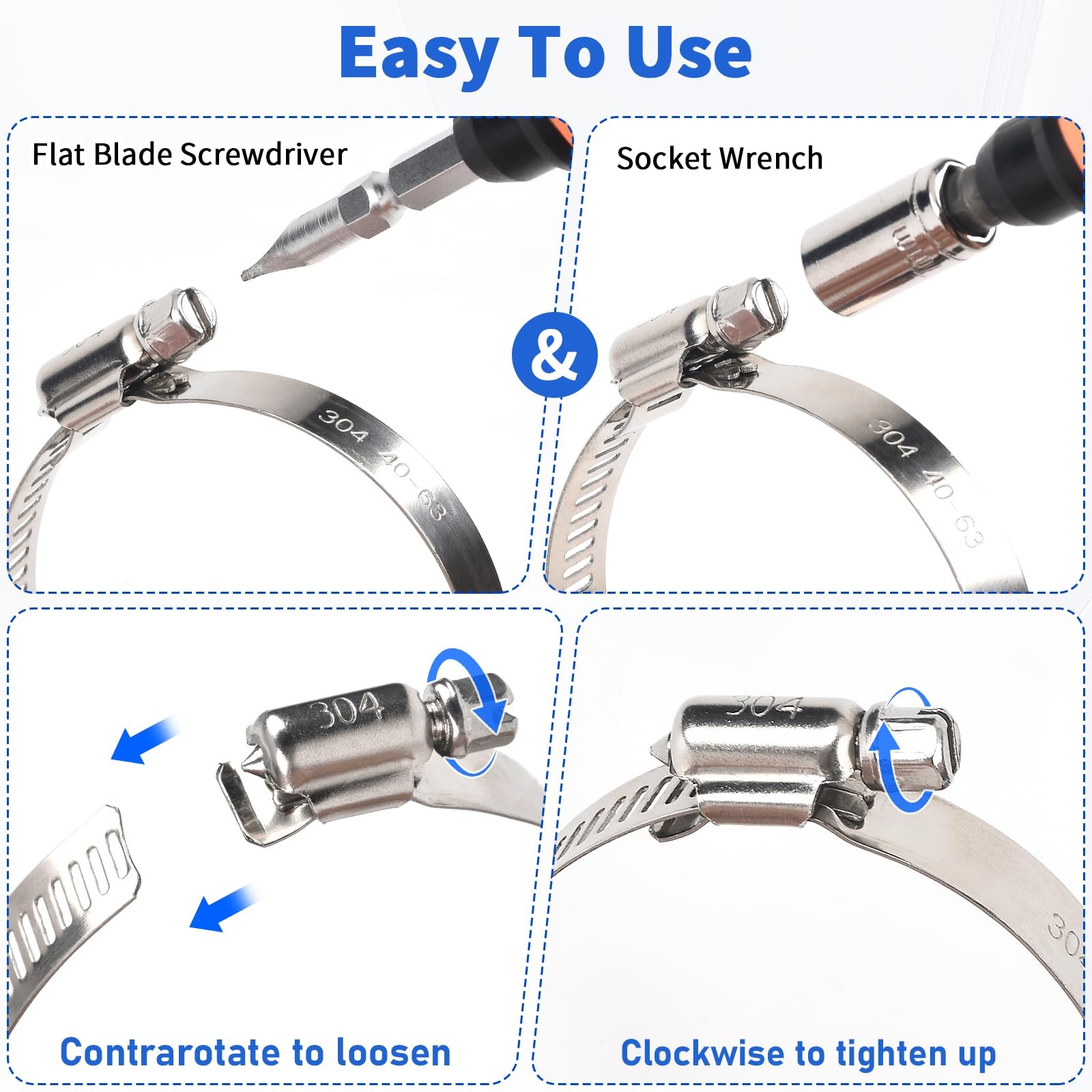 Hose Clamp 1 Inch, 10 Pack Stainless Steel Hose Clamps for 1/2 inch to 1 Inch