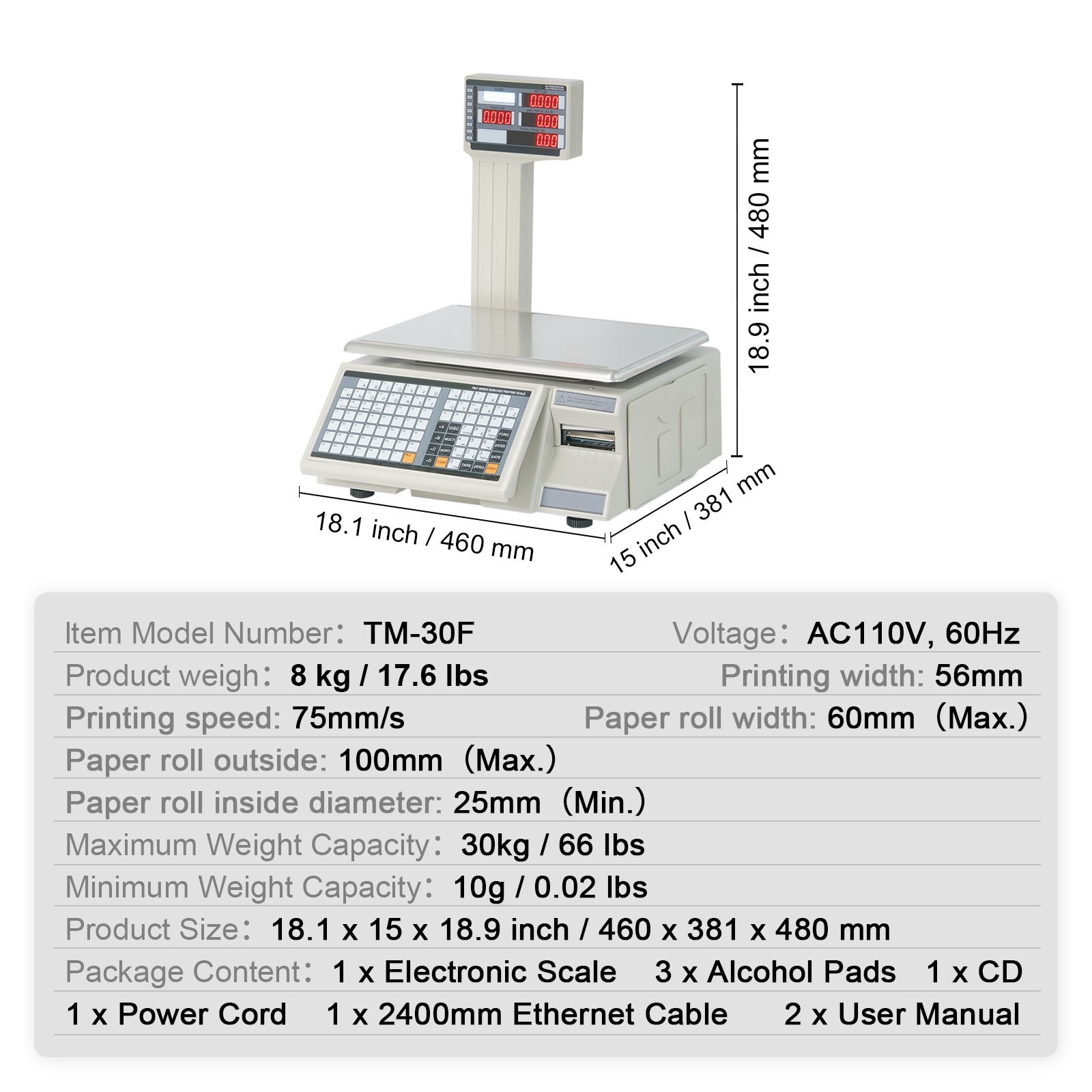 Uimoso 66Lbs 30KG Digital Price Scale for Commercial Food and Meat Weighing