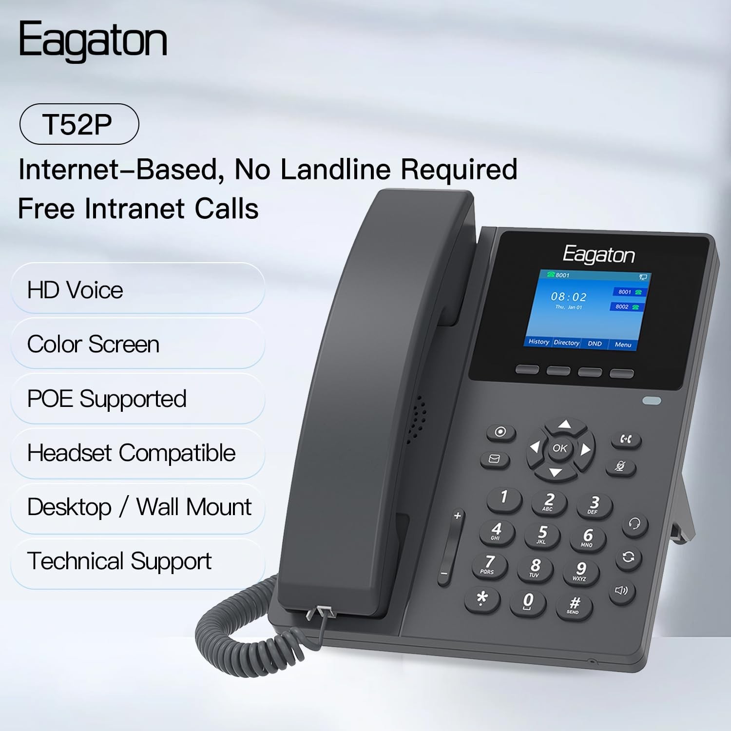 T52P IP Phone,Office Phones Voip,2.4″ Color Display, 2 SIP Accounts Business …
