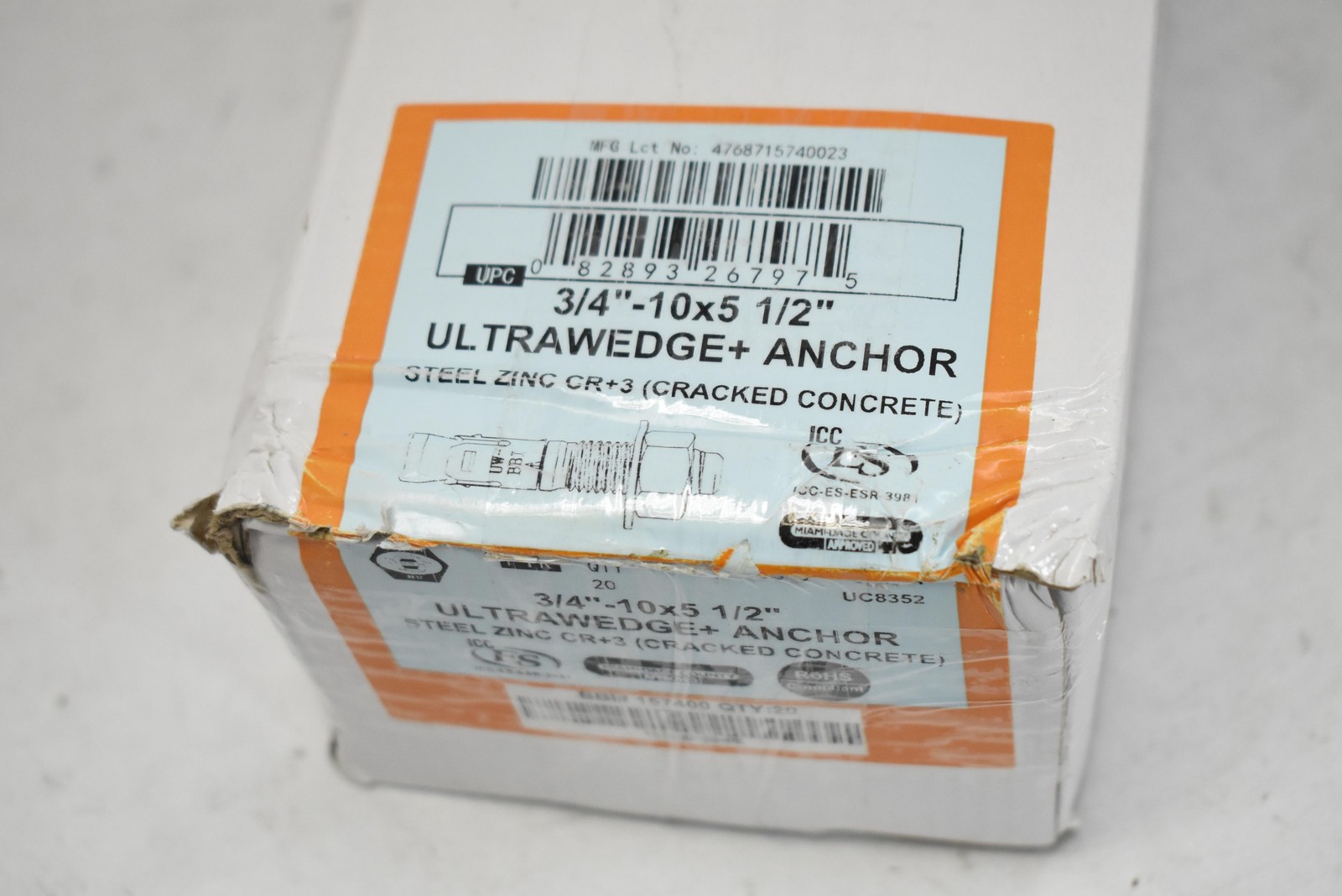 U.S. Anchor ULTRAWEDGE+ Concrete Anchors 3/4″-10 X 5-1/2 Steel Zinc 20pc 157400