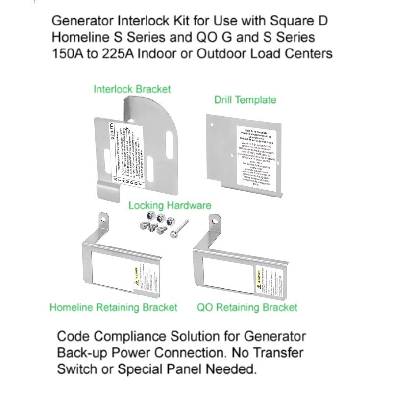 Generator interlock kit for Square D QO and Homeline 150 – 200 Amp Main Panel