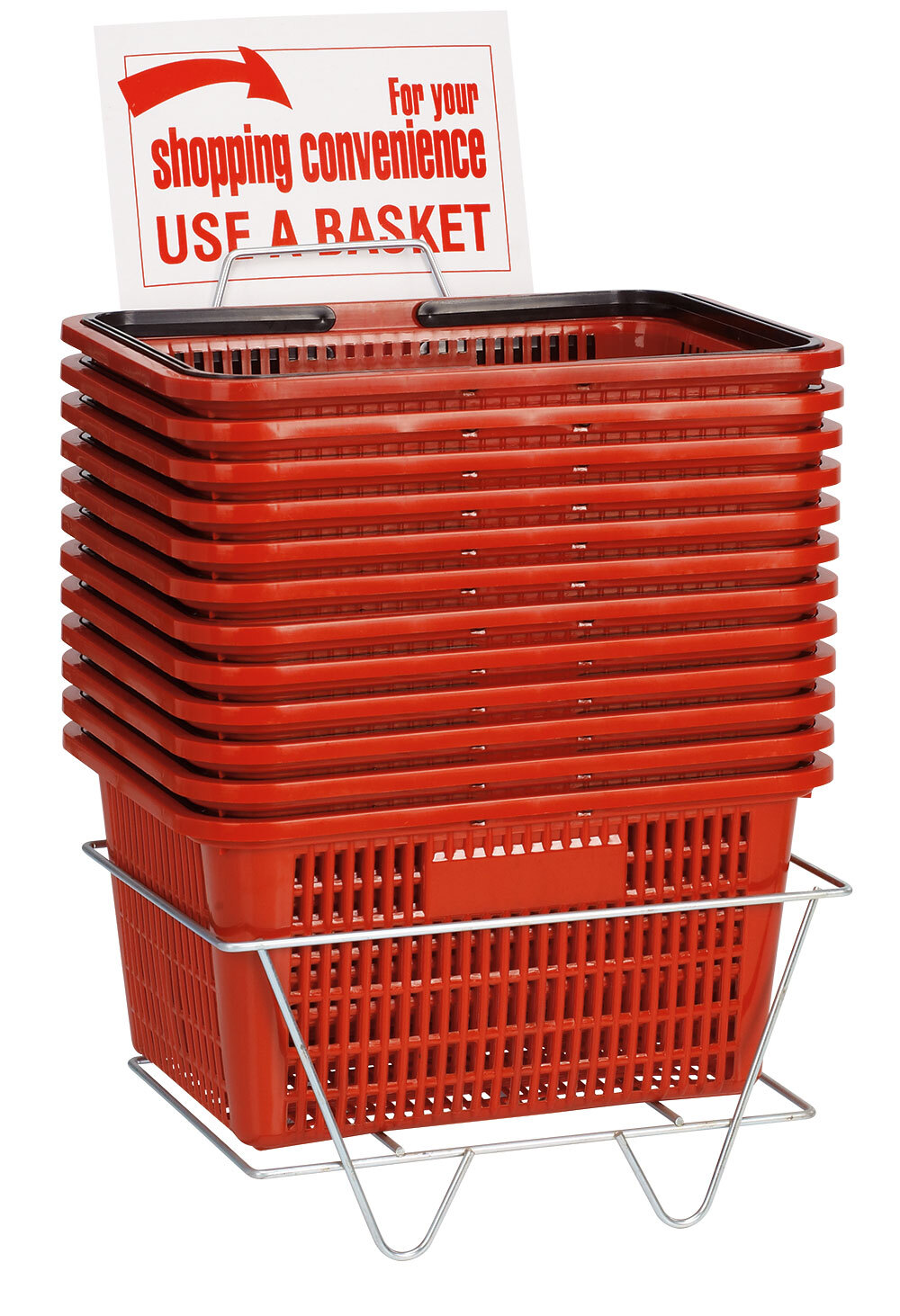 Red Shopping Baskets With Stand – Set of 12 – Baskets 8-1/2″H x 12″W x 17″L