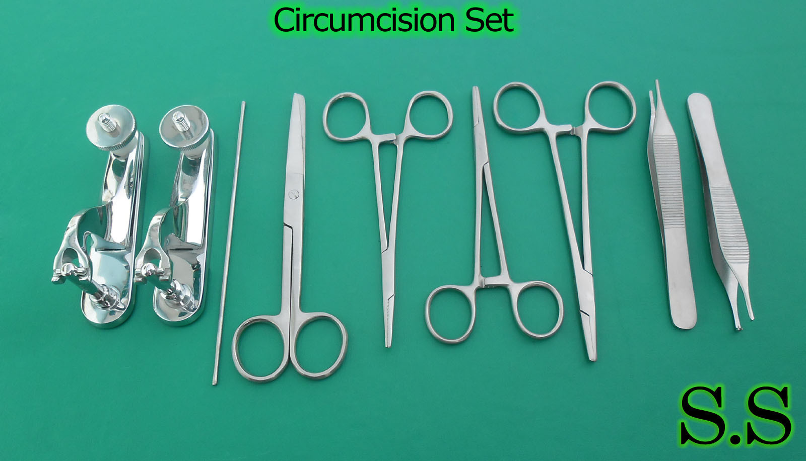 Circumcision Set c/w «2 Gomco» style clamp 1.1cm+1.3cm, s/s & 6 s/s inst DS-825