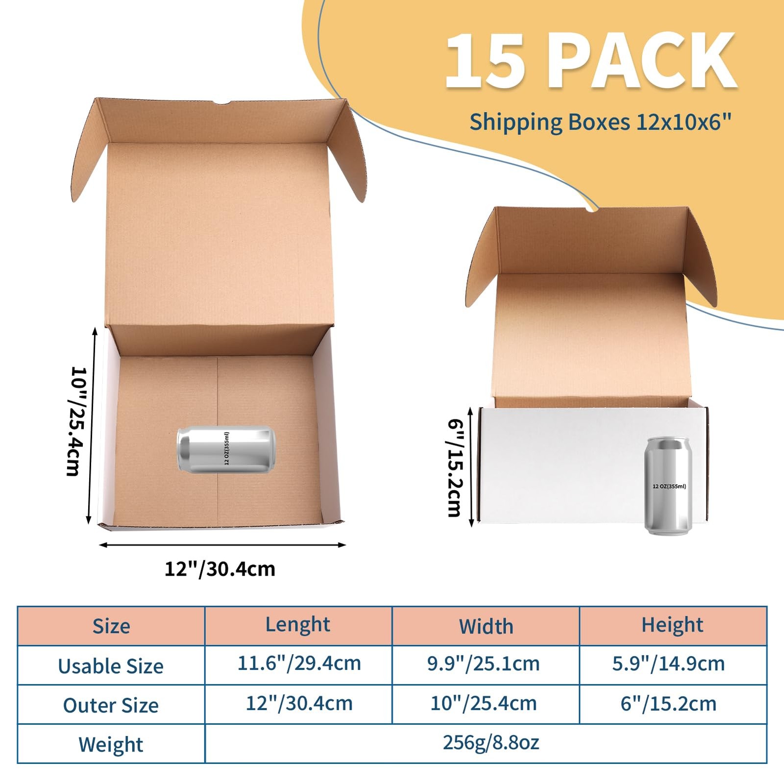 ZBEIVAN 12x10x6 White Shipping Boxes Set of 15, Corrugated Cardboard Mailer B…