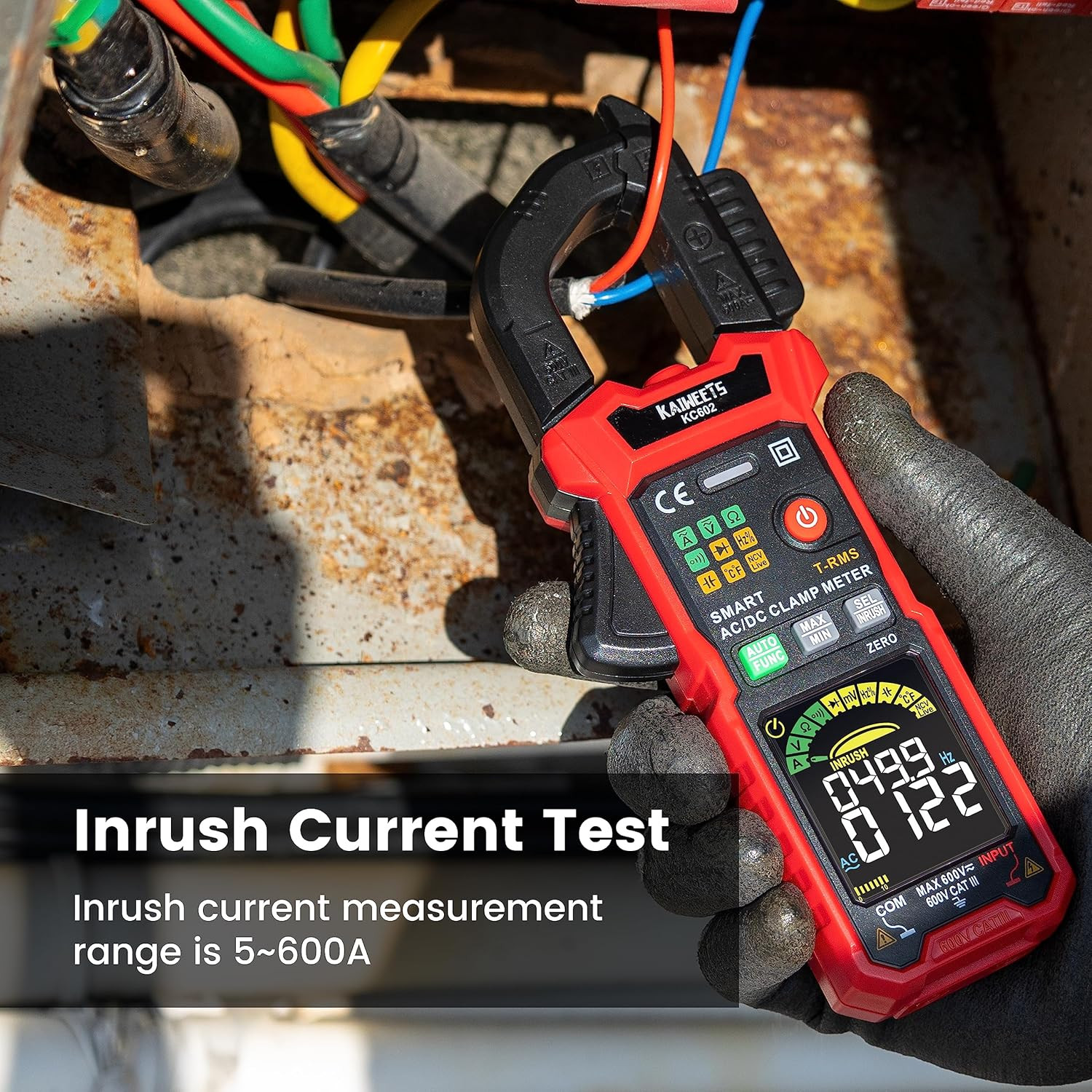 KAIWEETS Smart Digital Clamp Meter with D-Shaped Jaws, Clamp Multimeter with Inr