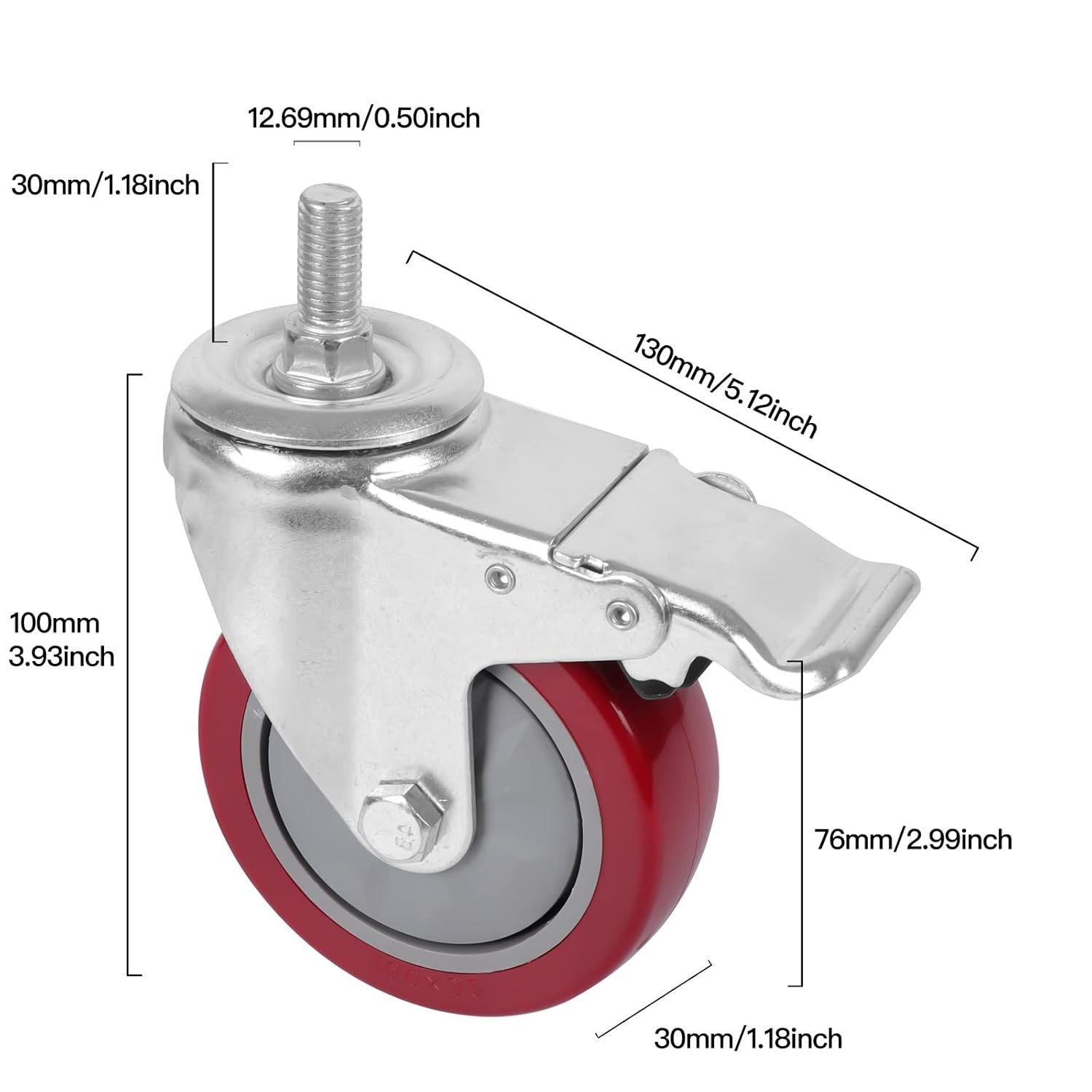 4 Inch Heavy Duty Stem Casters 360 Degree Swivel Thread Wheels with Metric Size