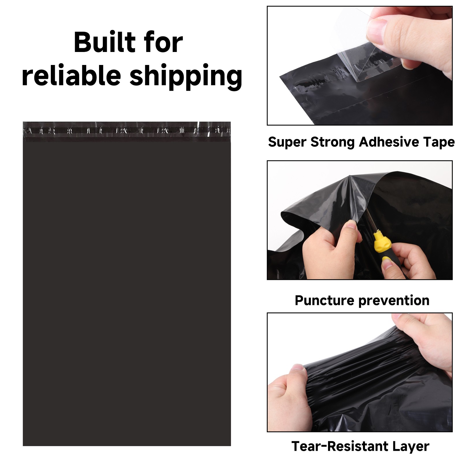 Any size Black Poly Mailers Shipping Envelopes Self Sealing Plastic Mailing Bag