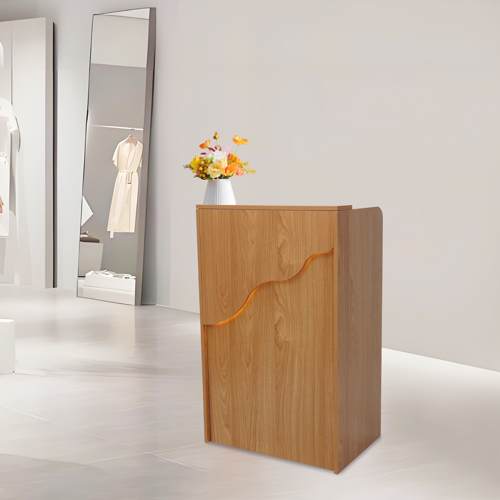 Reception Desk with LED Light, Checkout Counter Reception Desk W/ Storage Drawer