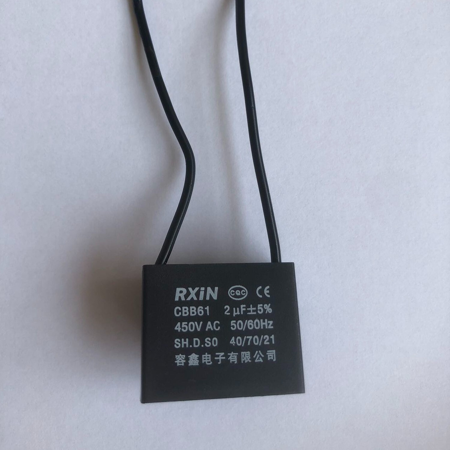 CBB61 450V 2UF Terminal Ceiling Fan Motor Running Rectangle Capacitor 2 wires