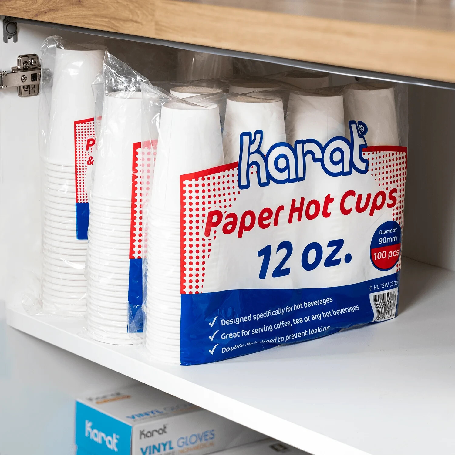 Karat 12oz Paper Hot Cups (90mm), White – 300 pcs, C-HC12W (300)