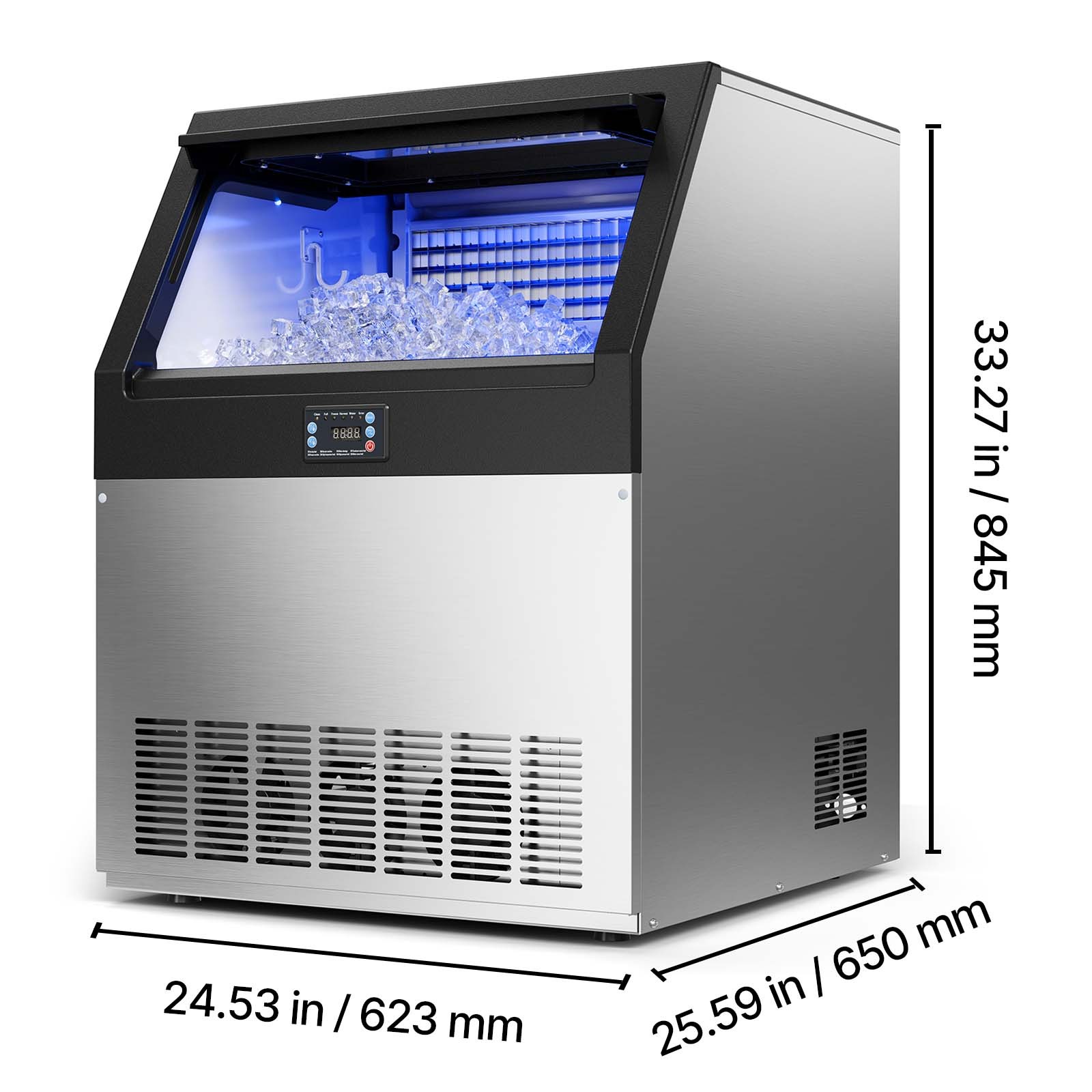 Uimoso 265lb/24h Commercial Ice Maker Stainless Ice Cube Machine W/85lbs Storage