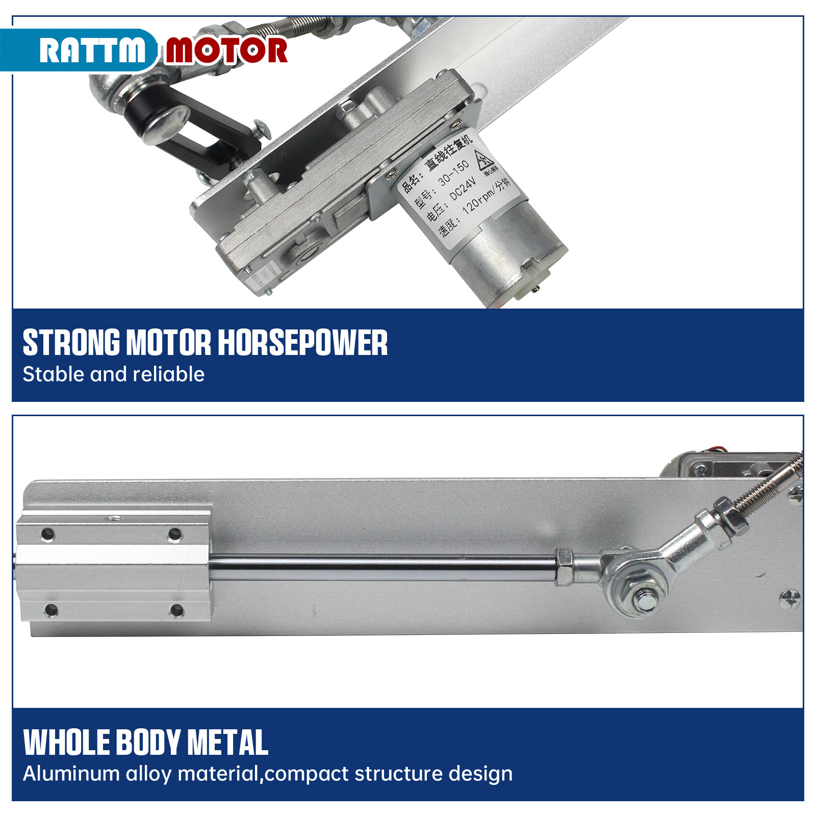 Linear Actuator Reciprocating Motor Variable speed Stroke 80mm/150mm 24V 120RPM