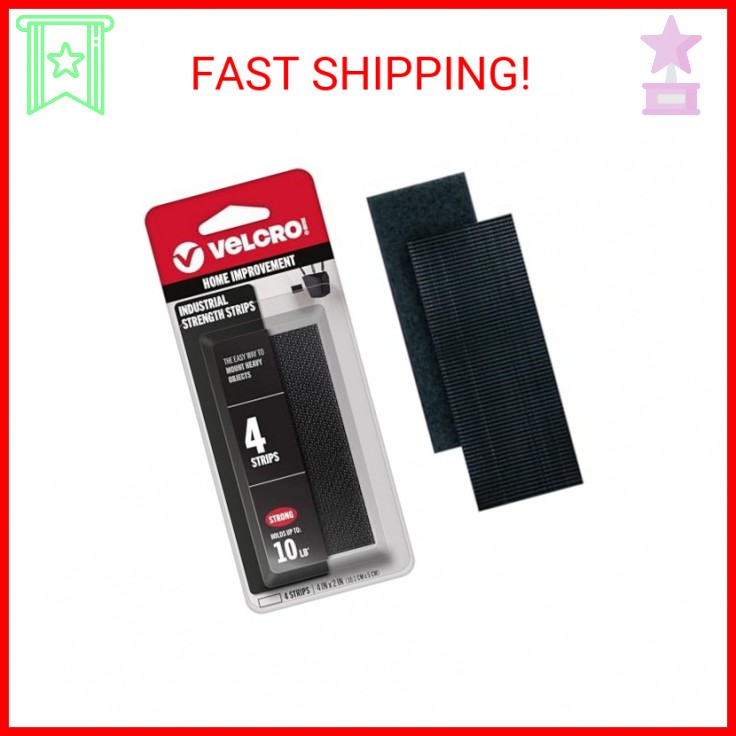VELCRO Brand Heavy Duty Fasteners | 4×2 Inch Strips 4 Sets | Holds 10 lbs | Stic