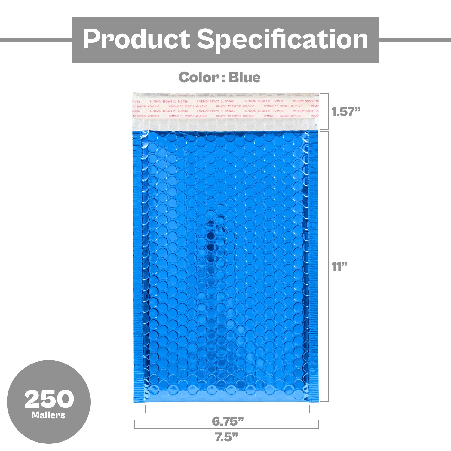 7.5 x 11 Glamour Metallic Blue Poly Bubble Mailers Padded Envelope 250 Pcs