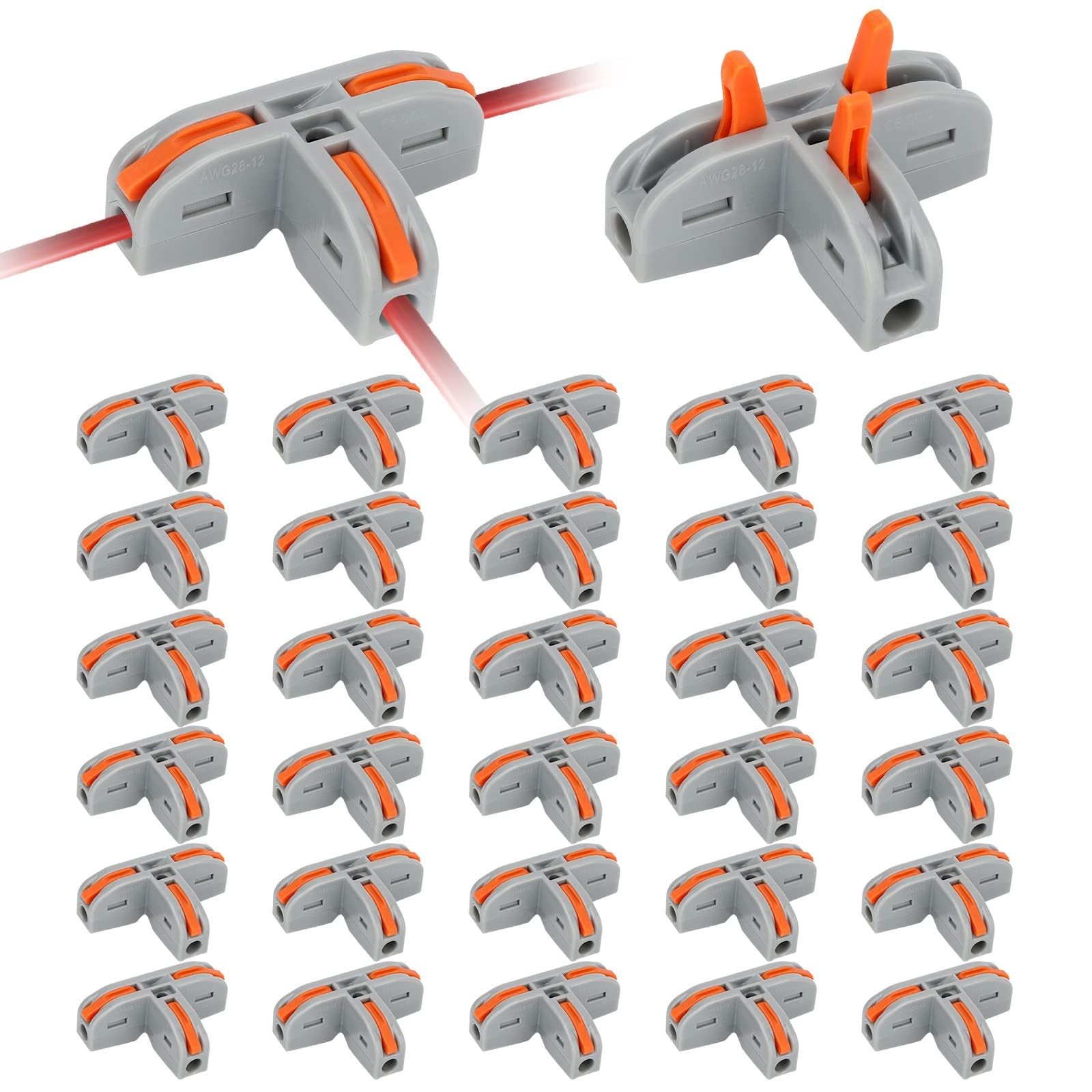 EEEKit 30 PCS Compact Wire Conductor Connector, T Shape Lever Orange, Grey