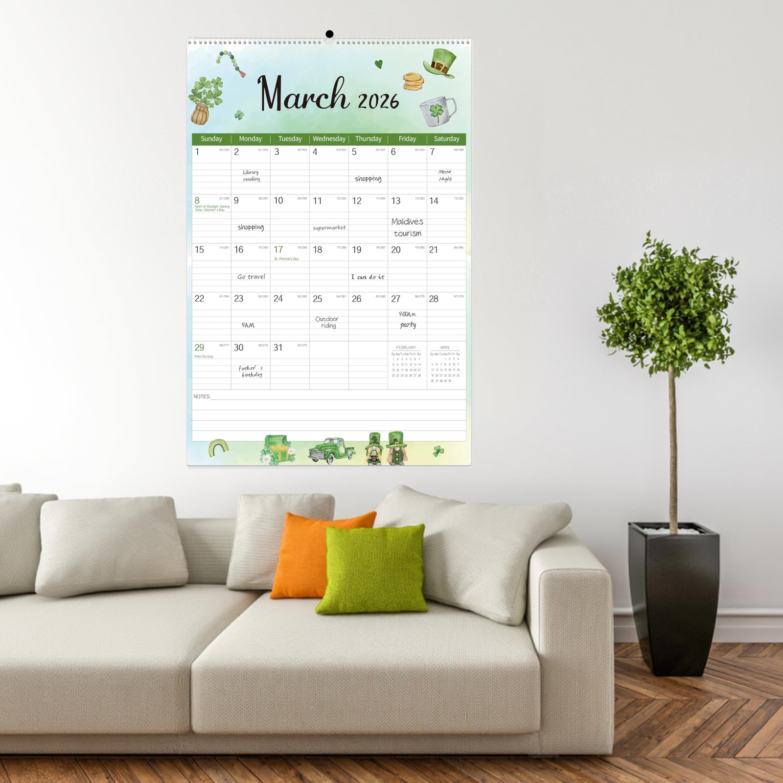 GuassLee Extra Large Wall Calendar 2026-2027, 20″x 30″ 30″x20″, Multicolor