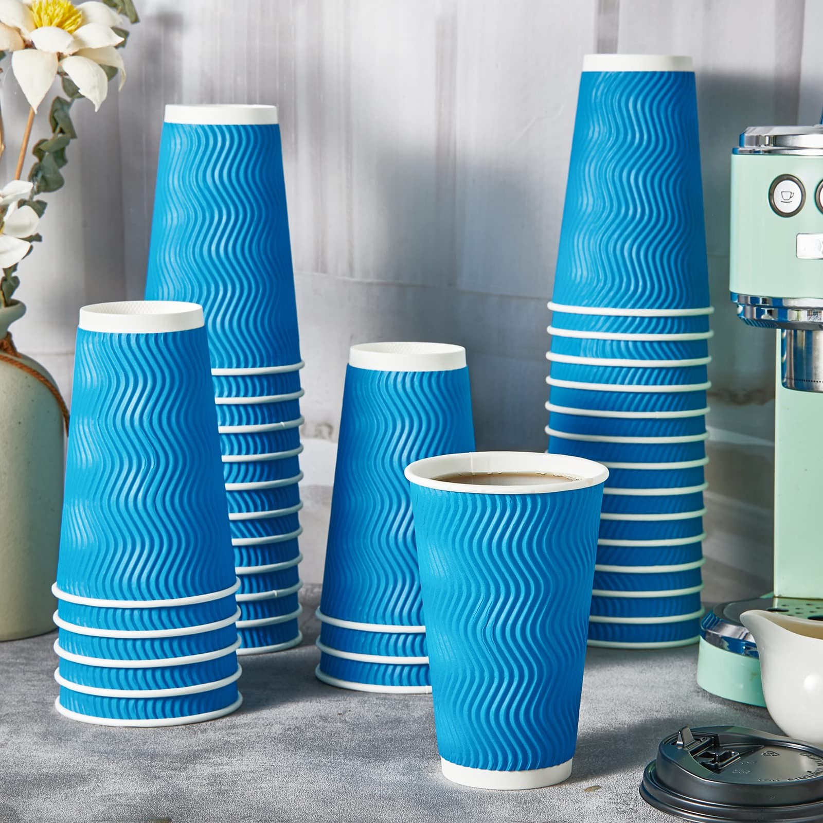 80 Count 16 oz Coffee Cups with Lids and Straws, Insulated Ripple Wall Paper …