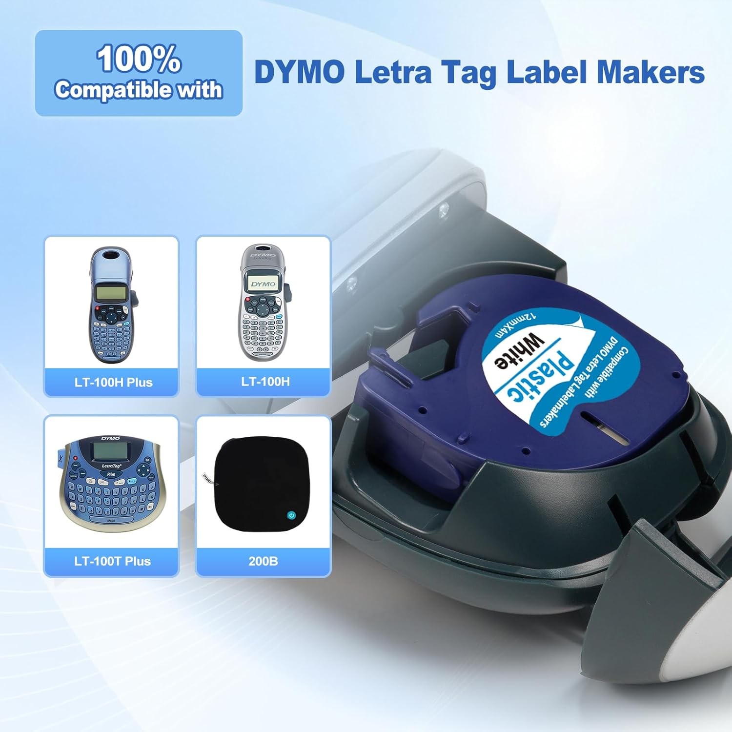10PK Dymo Label Maker Refills 91331 White Plastic Label Tape 12mm LT100H LT100T
